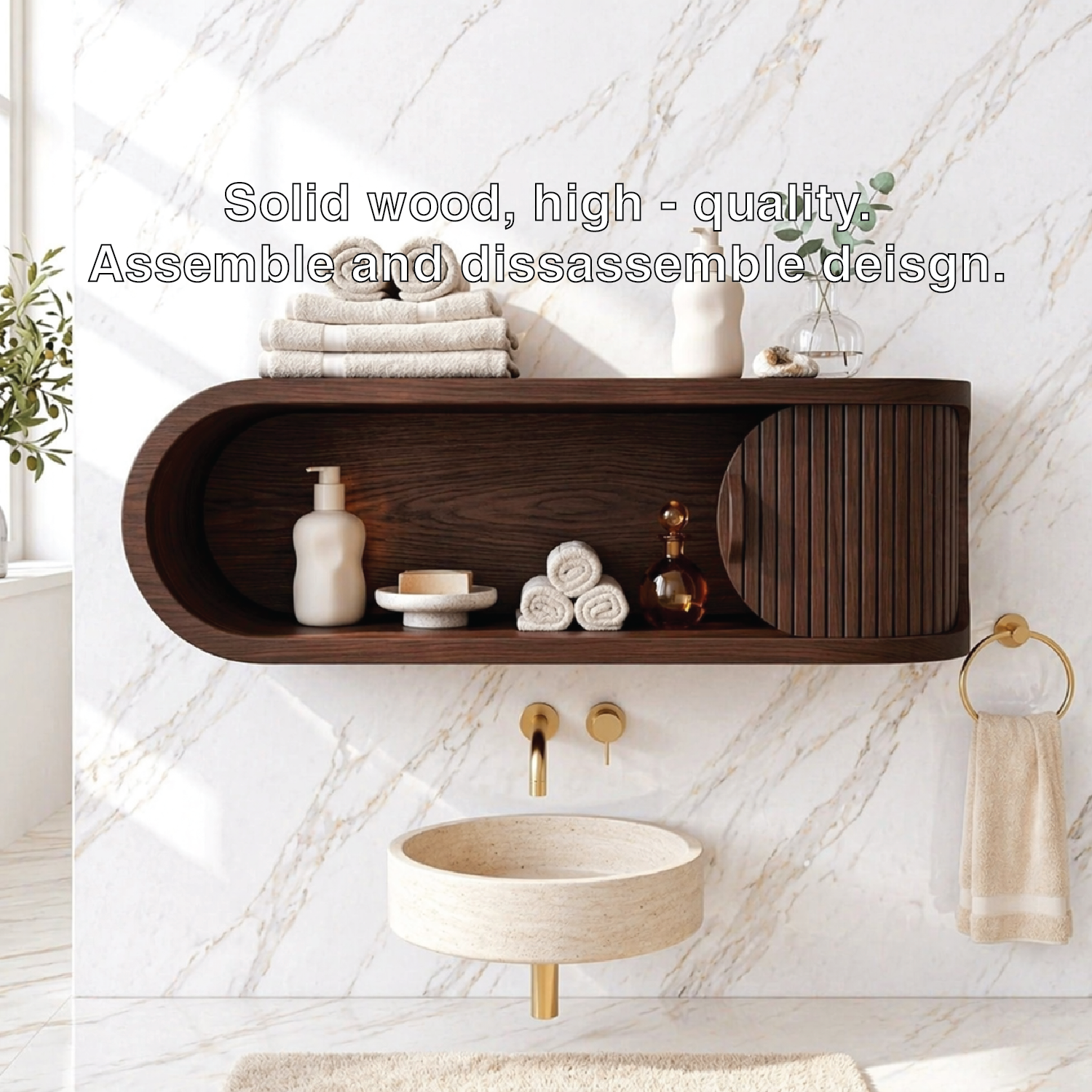 Floating Bathroom Cabinet, Modern Rounded Wall Mounted Vanity Storage Shelf Unit