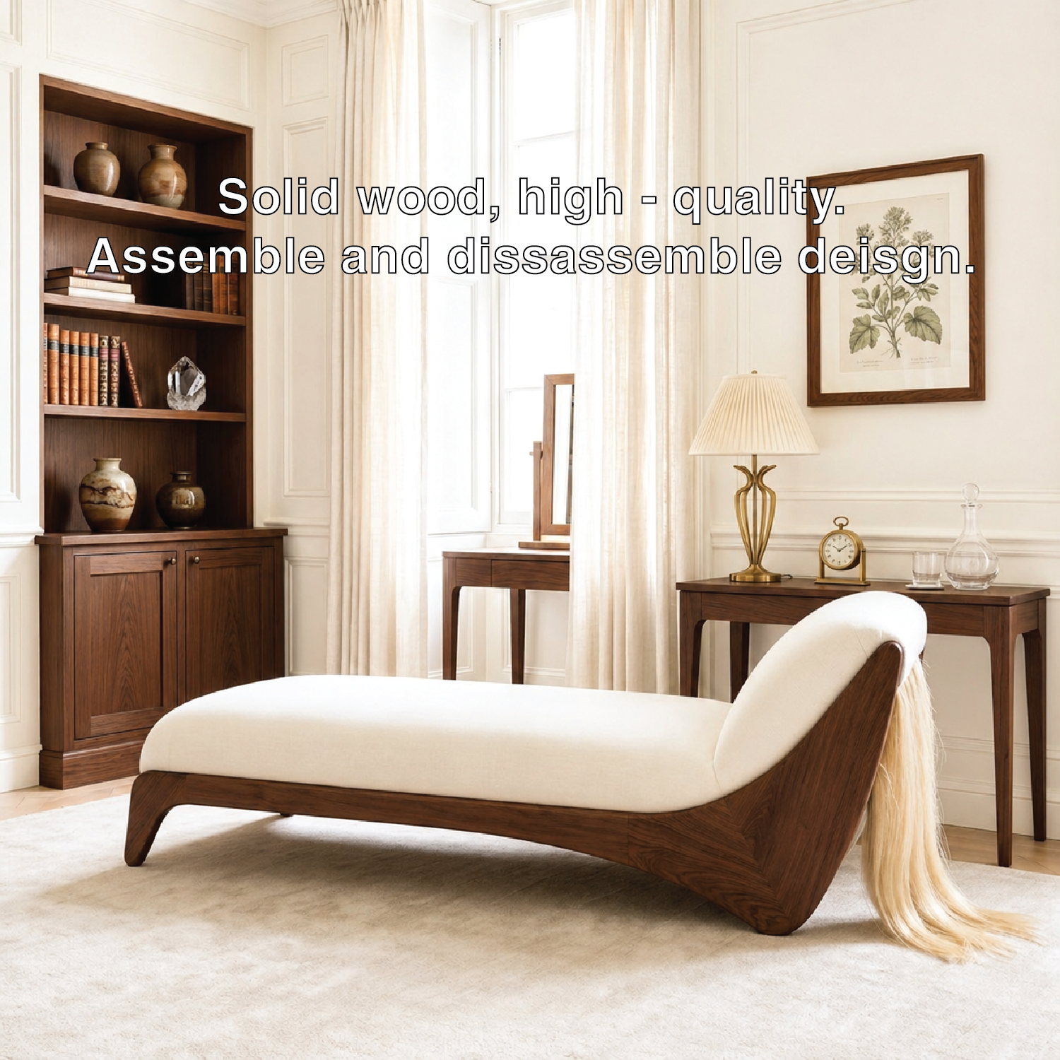 Curved Upholstered Daybed With Arched Backrest, White Cushion, Bedroom Chaise Lounge