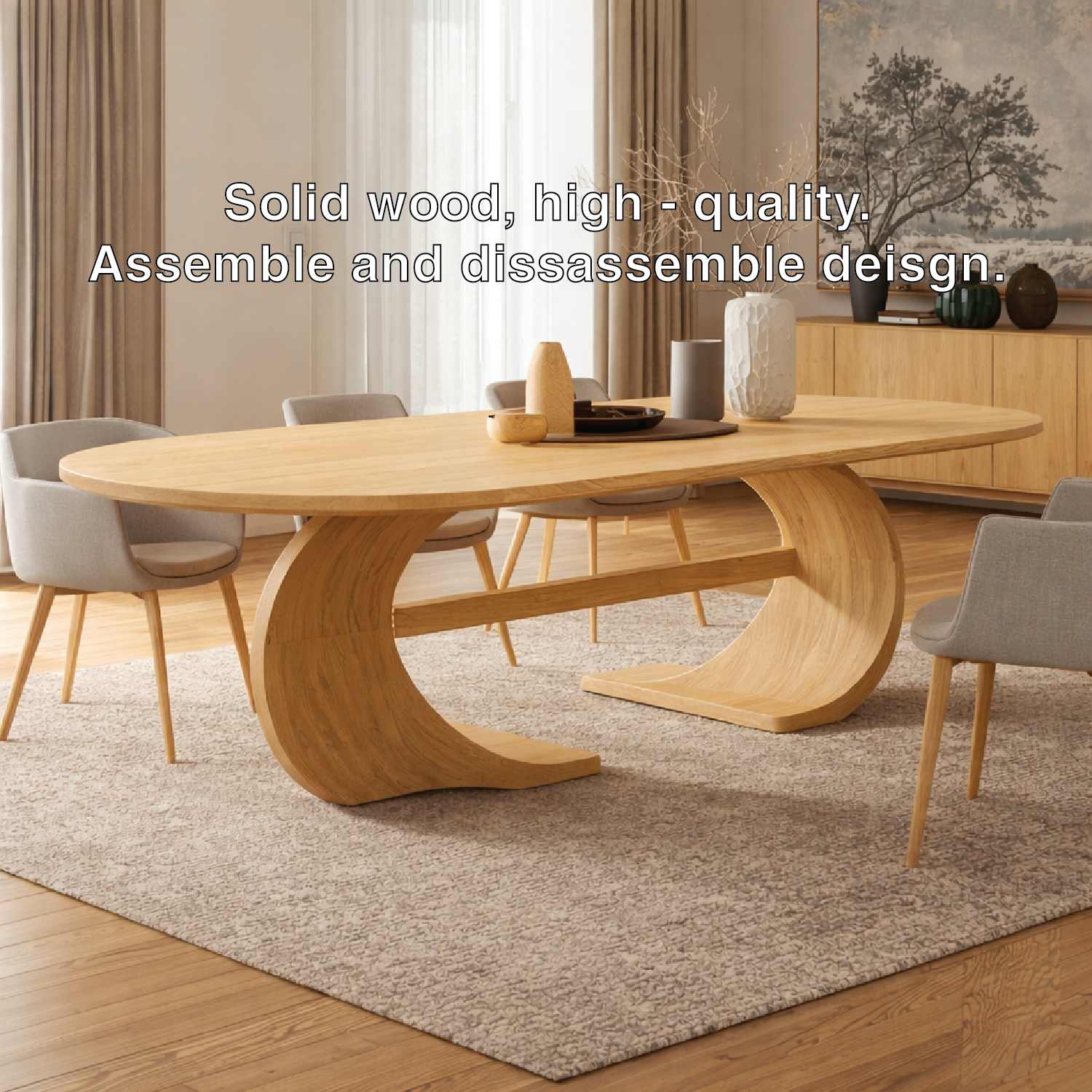 Modern Oval Dining Table Sculptural Curved Base Large Dining Table for Elegant Home