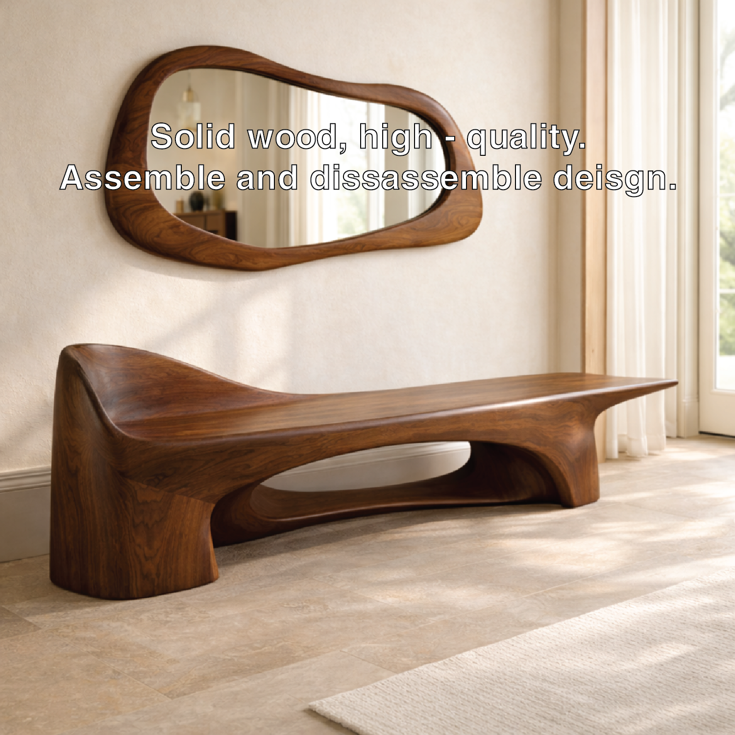 Sculptural Entryway Bench Modern Curved Hallway Seat Organic Statement Furniture