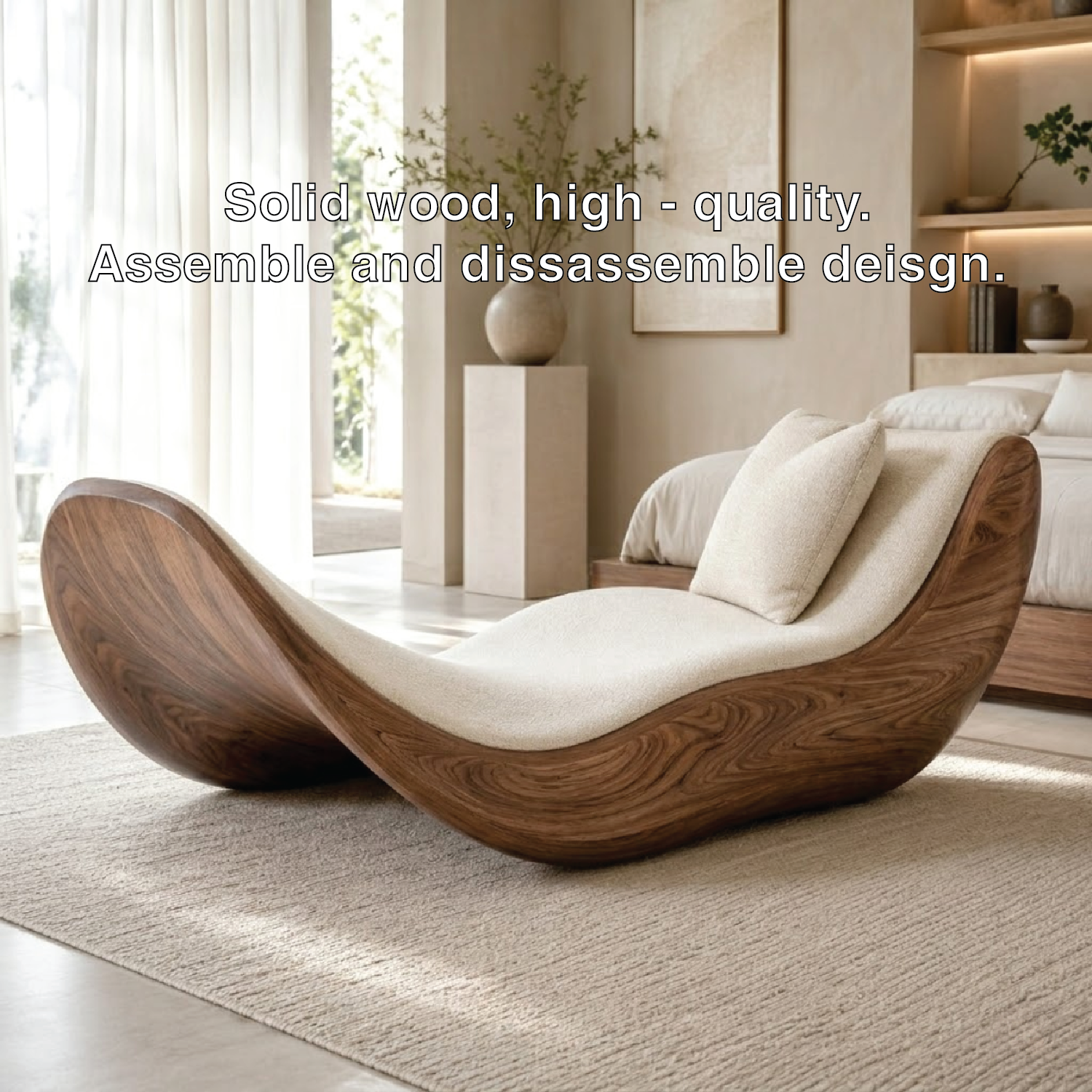 Sculptural Curved Chaise Lounge Modern Daybed with Cushion for Bedroom Decor