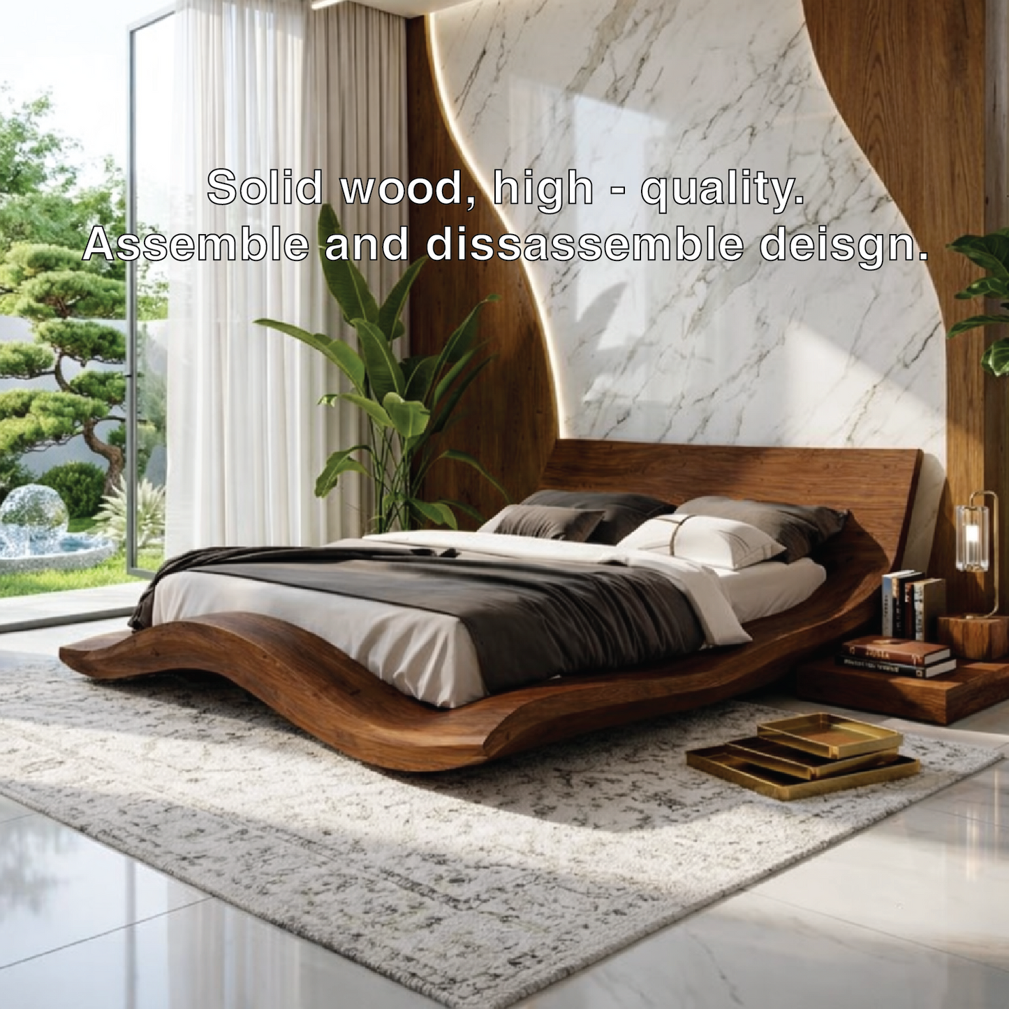 Modern Curved Wave Bed Frame, Luxury Platform Bedroom Furniture Design