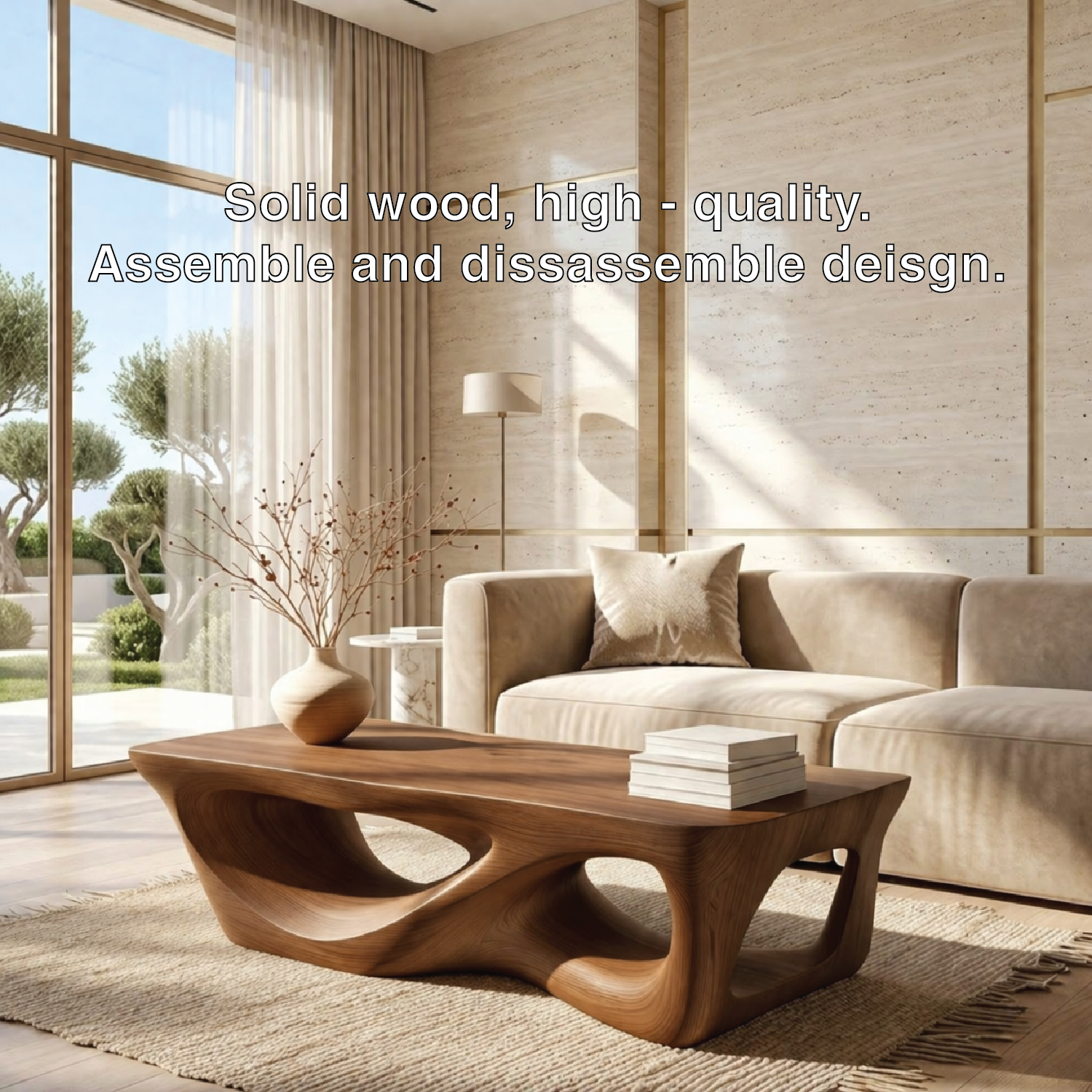 Organic Sculptural Coffee Table with Openwork Base, Modern Living Room Centerpiece