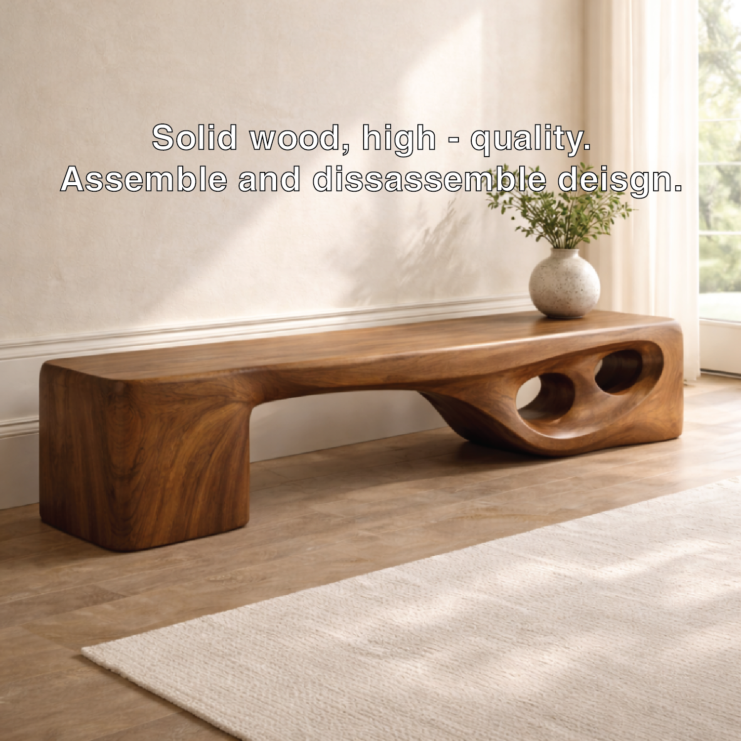 Modern Entryway Bench Sculptural Curved Hallway Seat Organic Statement Furniture