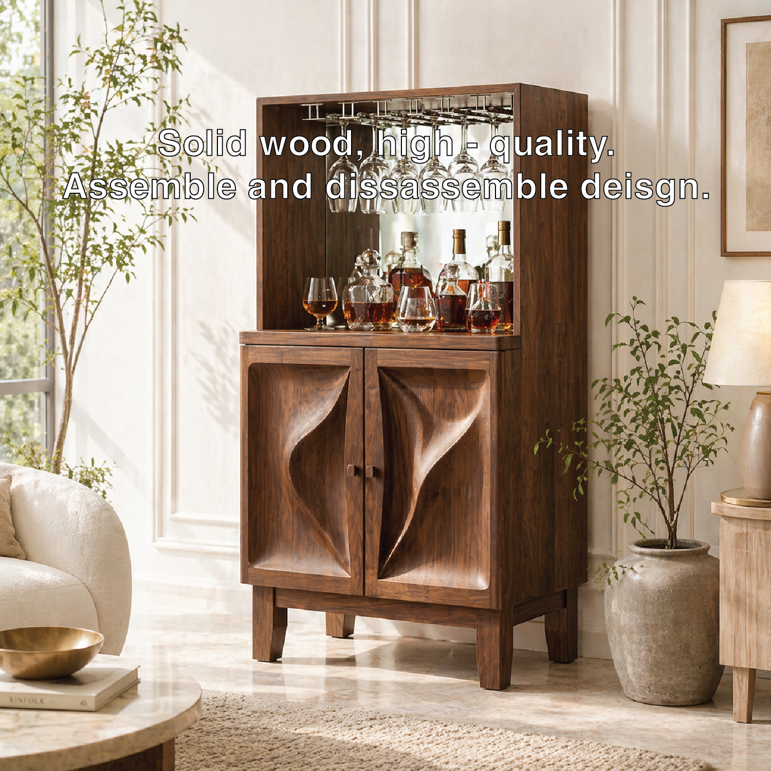 Modern Bar Cabinet Liquor Storage Glass Rack Home Entertaining Display Furniture