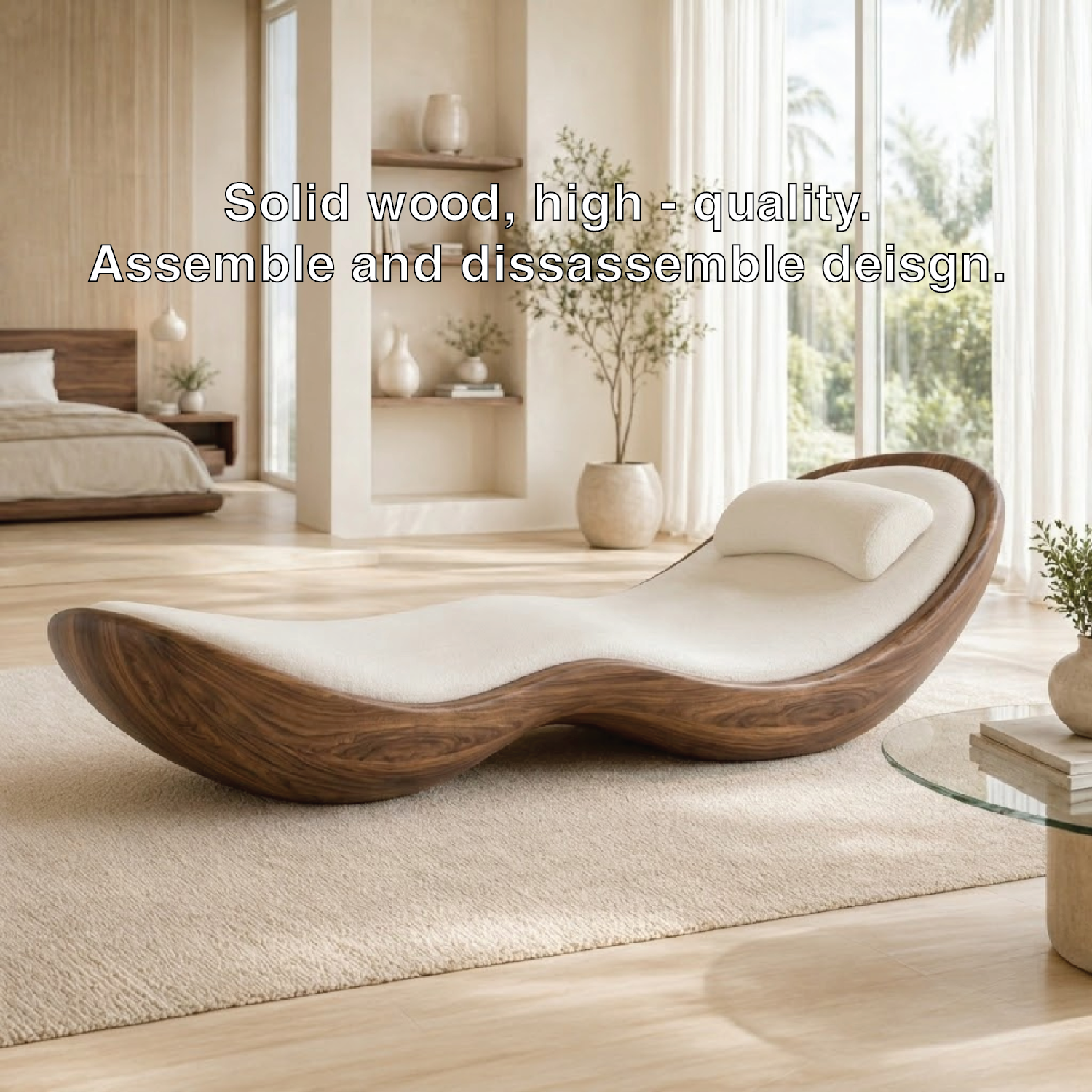 Modern Curved Chaise Lounge Sculptural Daybed with Cushion for Bedroom Decor