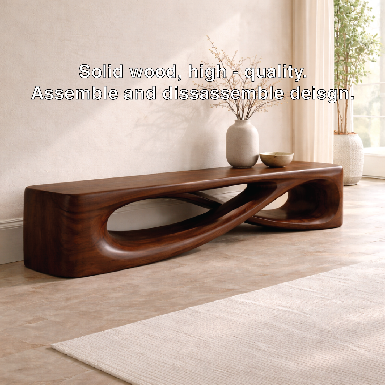 Modern Sculptural Entryway Bench Curved Hallway Seat Organic Statement Furniture