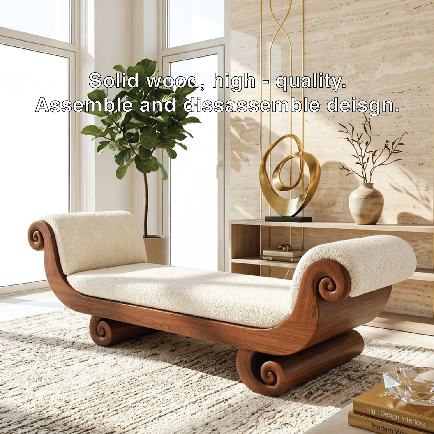 Sculptural Curved Chaise Lounge, Luxury Accent Seating for Elegant Modern Interiors