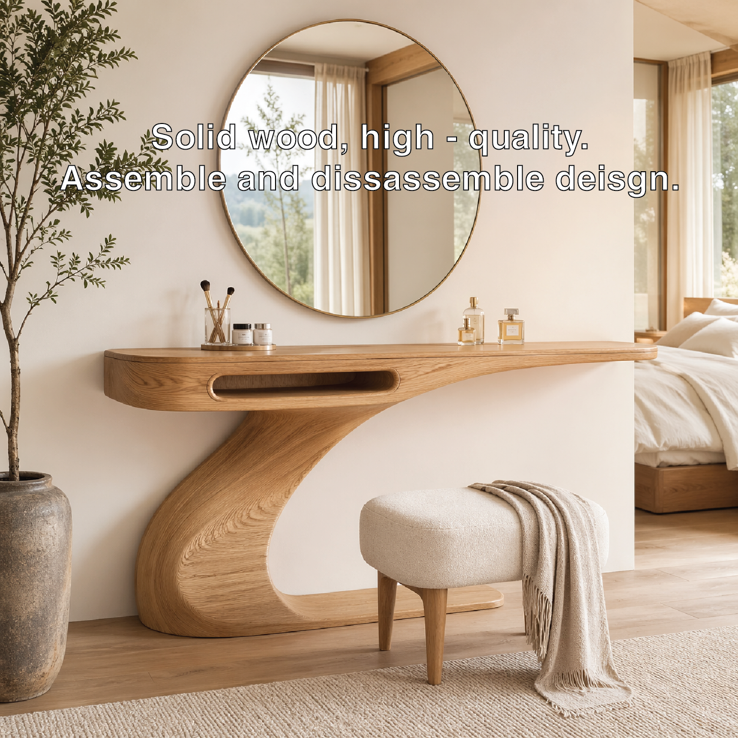Modern Floating Makeup Vanity Table Sculptural Design Minimal Bedroom Console