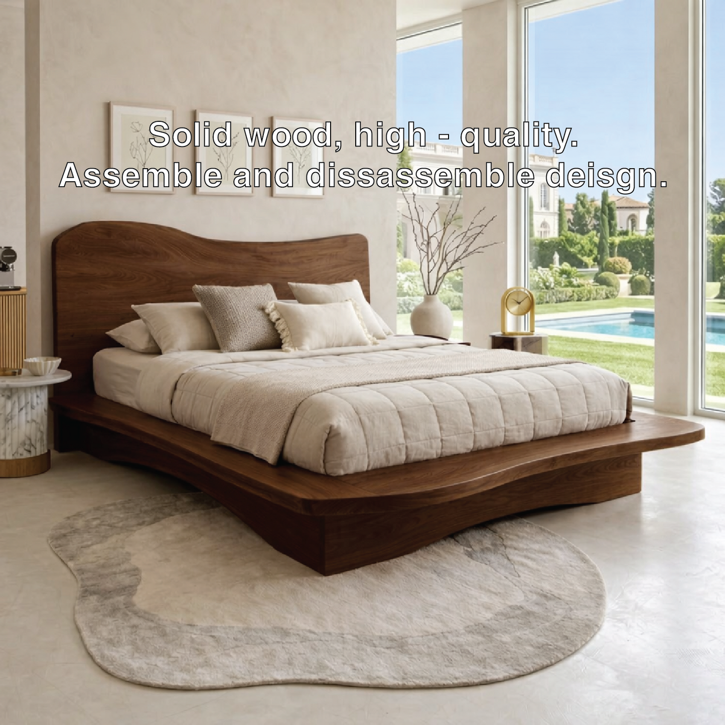 Modern Curved Platform Bed Frame, Minimalist Luxury Bedroom Furniture Design