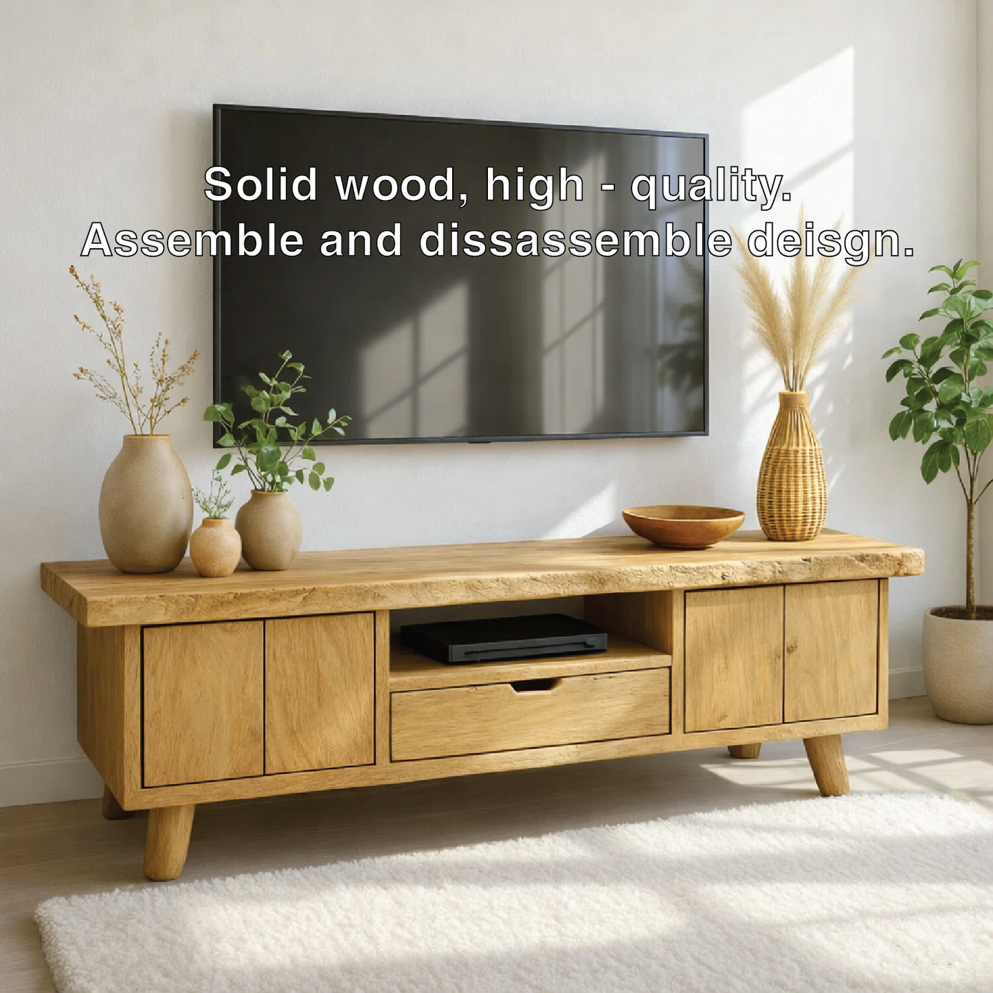 Modern Wood TV Stand With Storage Cabinets and Drawer Long Media Console Entertainment Center Kitchnce