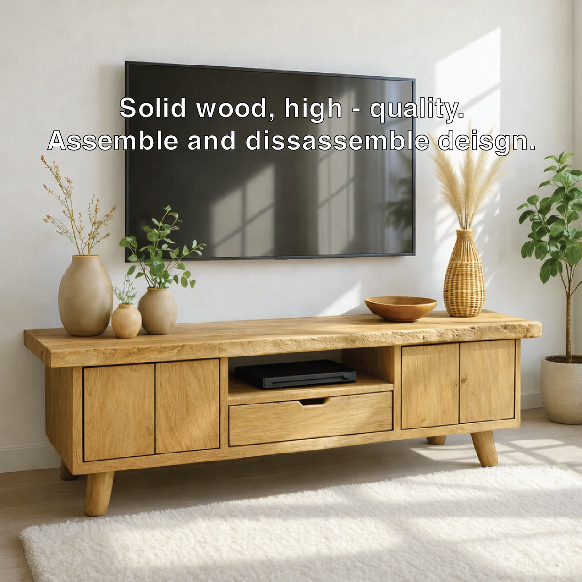 Modern Wood TV Stand With Storage Cabinets and Drawer Long Media Console Entertainment Center Kitchnce