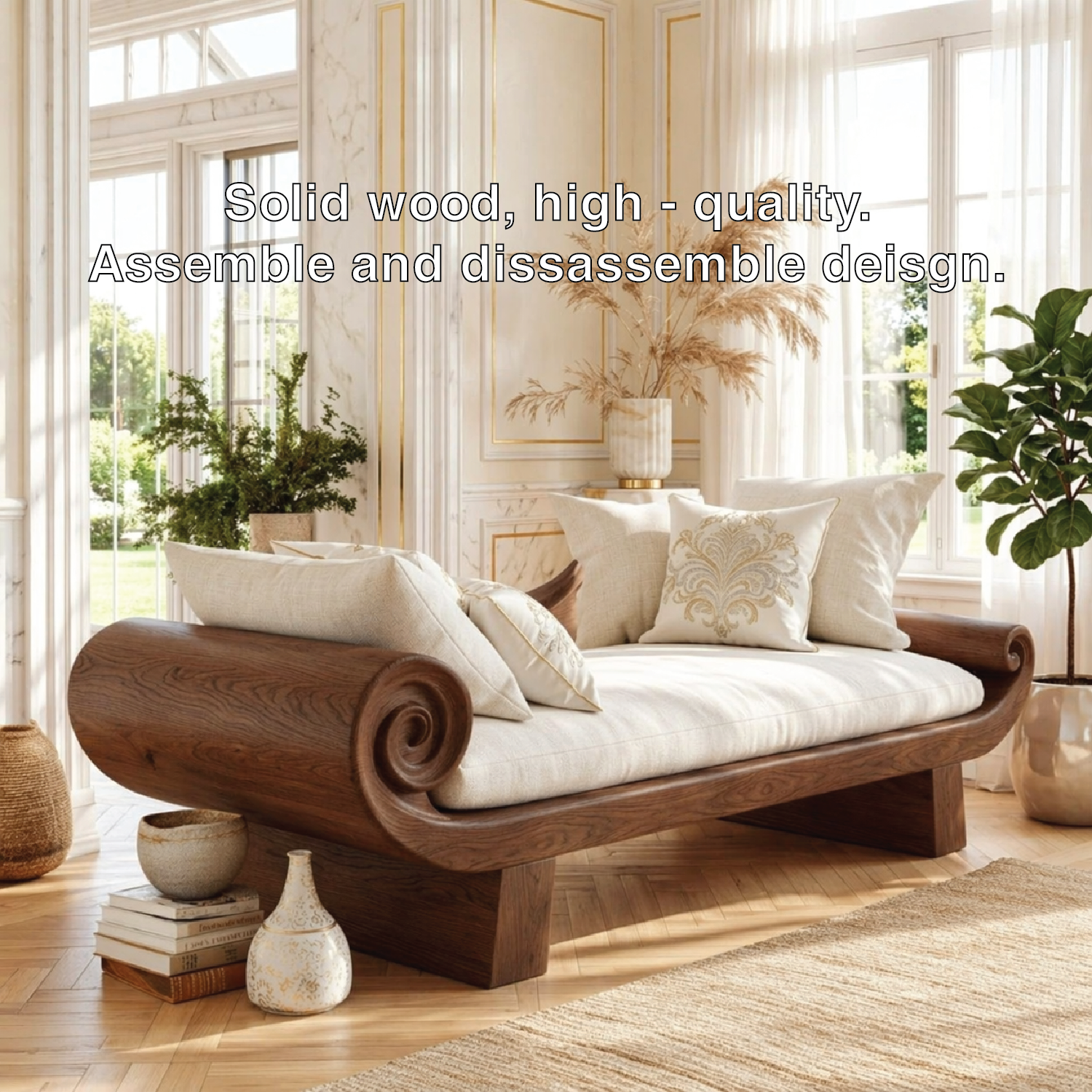 Scrolled Arm Daybed Sofa, Sculptural Luxury Accent Seating for Elegant Interiors