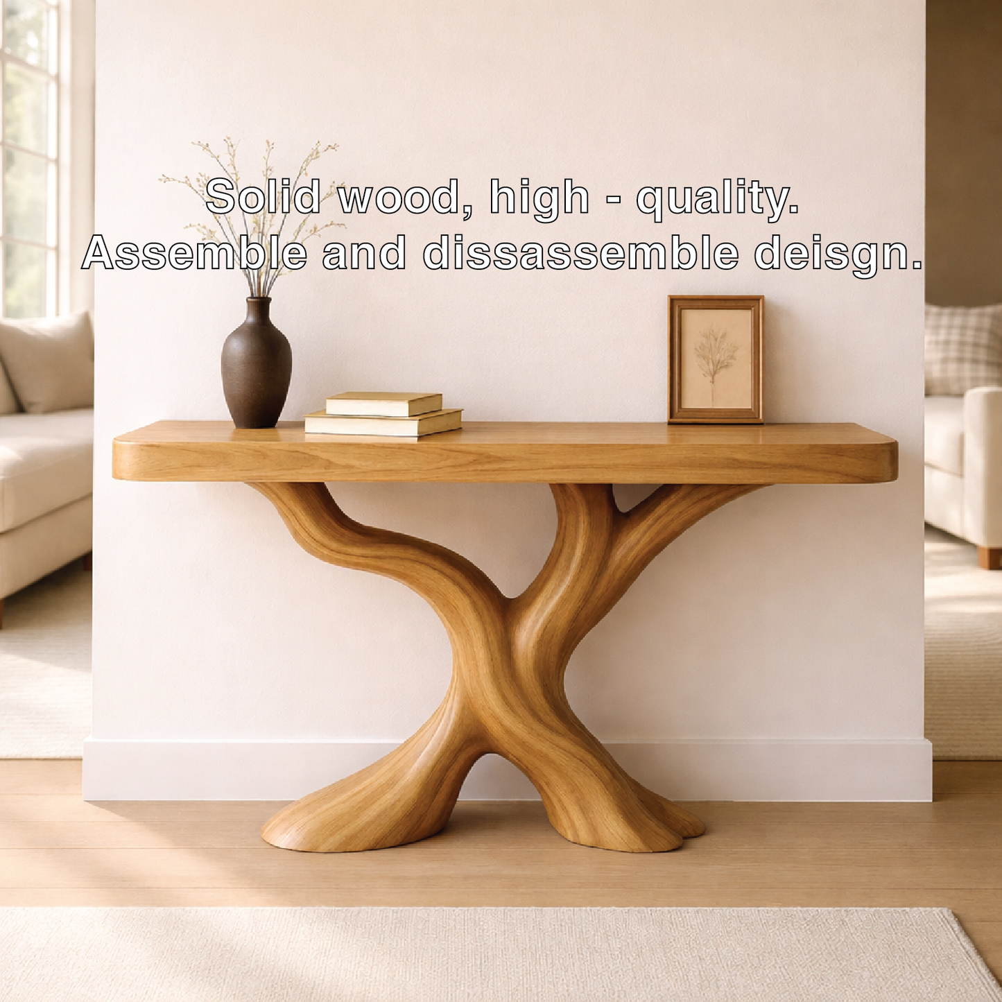 Organic Solid Wood Console Table, Sculptural Tree Base Entryway Hallway Furniture Kitchnce