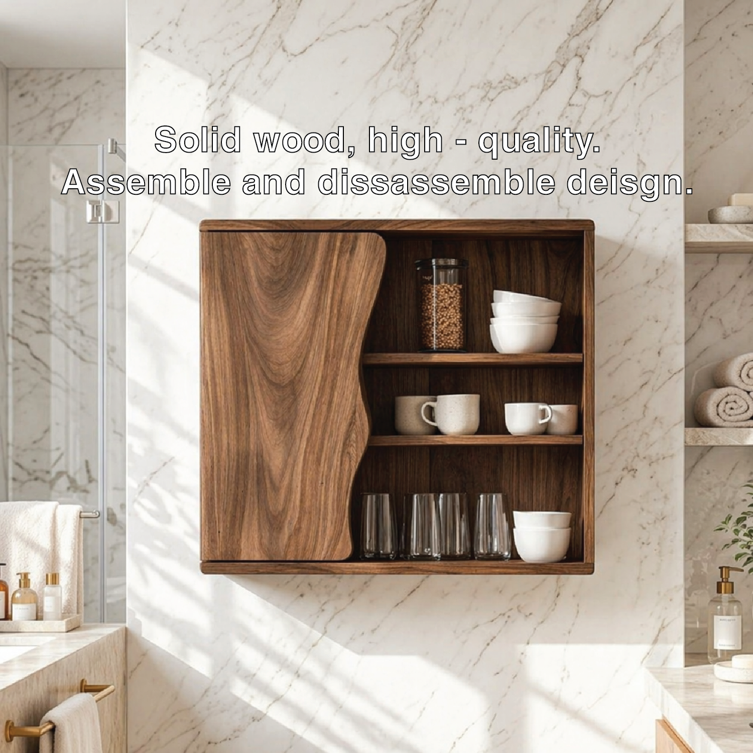 Floating Bathroom Cabinet, Modern Organic Wall Mounted Vanity Storage Shelf Unit