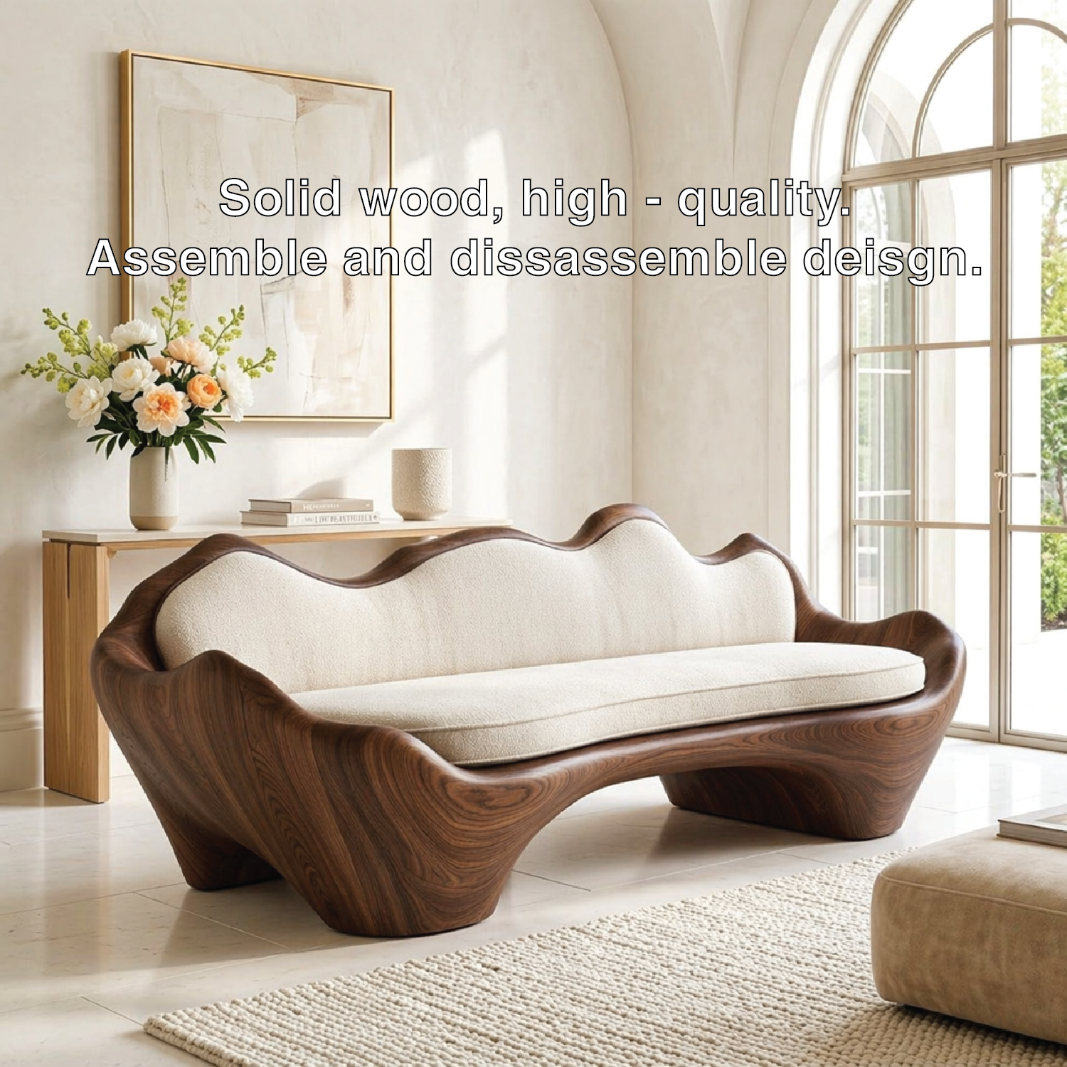 Sculptural Curved Upholstered Sofa, Luxury Statement Seating for Elegant Interiors