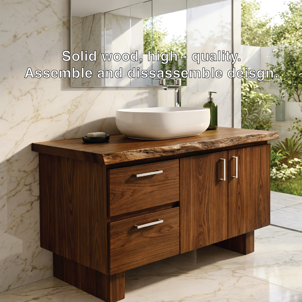 Solid Wood Bathroom Vanity, Freestanding Storage Cabinet for Modern Bath
