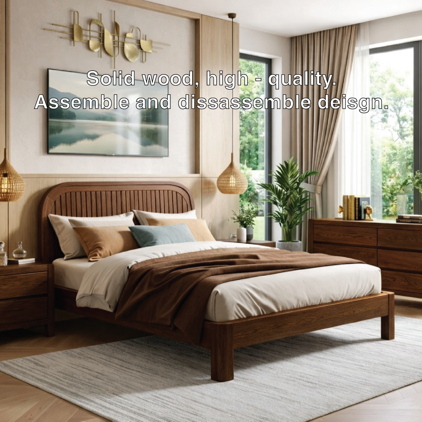 Modern Slatted Wood Bed Frame, Minimalist Platform Bedroom Furniture Design