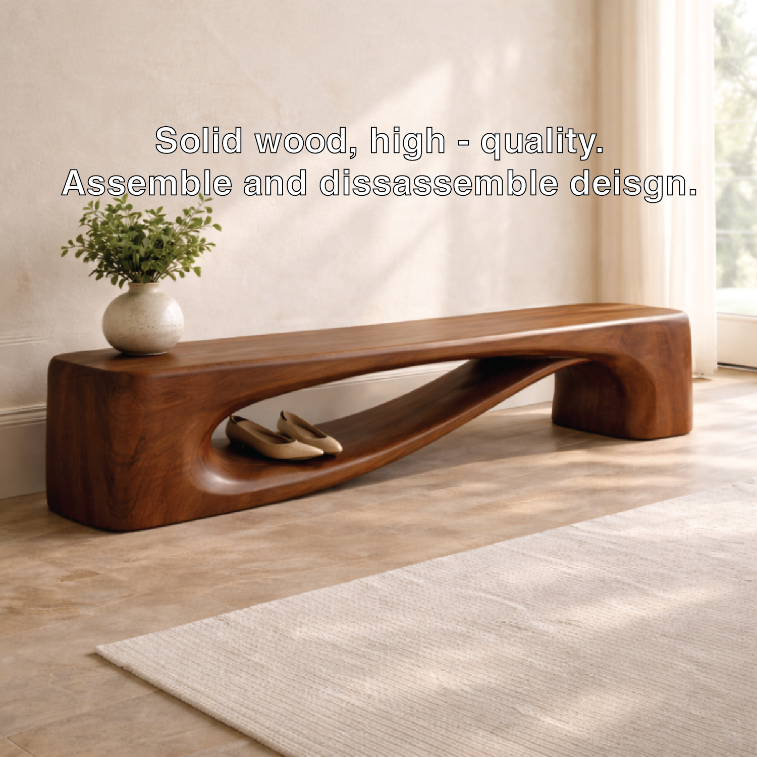 Modern Entryway Bench with Shelf Sculptural Hallway Seat Organic Statement Furniture