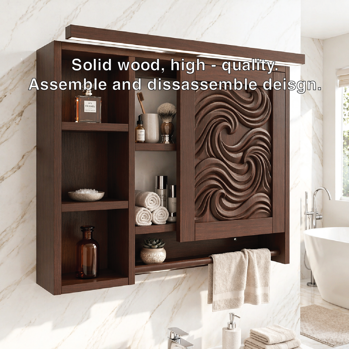 Modern Floating Bathroom Cabinet, Carved Wall-Mounted Vanity Storage Organizer Shelf
