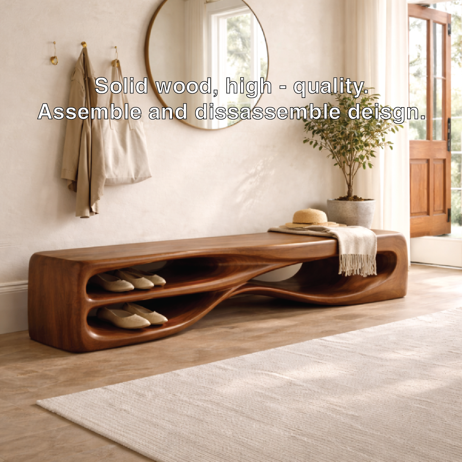 Modern Entryway Bench with Shoe Storage Sculptural Hallway Seat Statement Furniture
