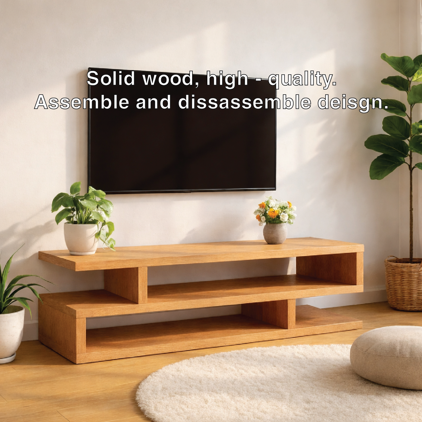 Minimalist Wood TV Stand Long Modern Media Console Low Profile Entertainment Center Kitchnce