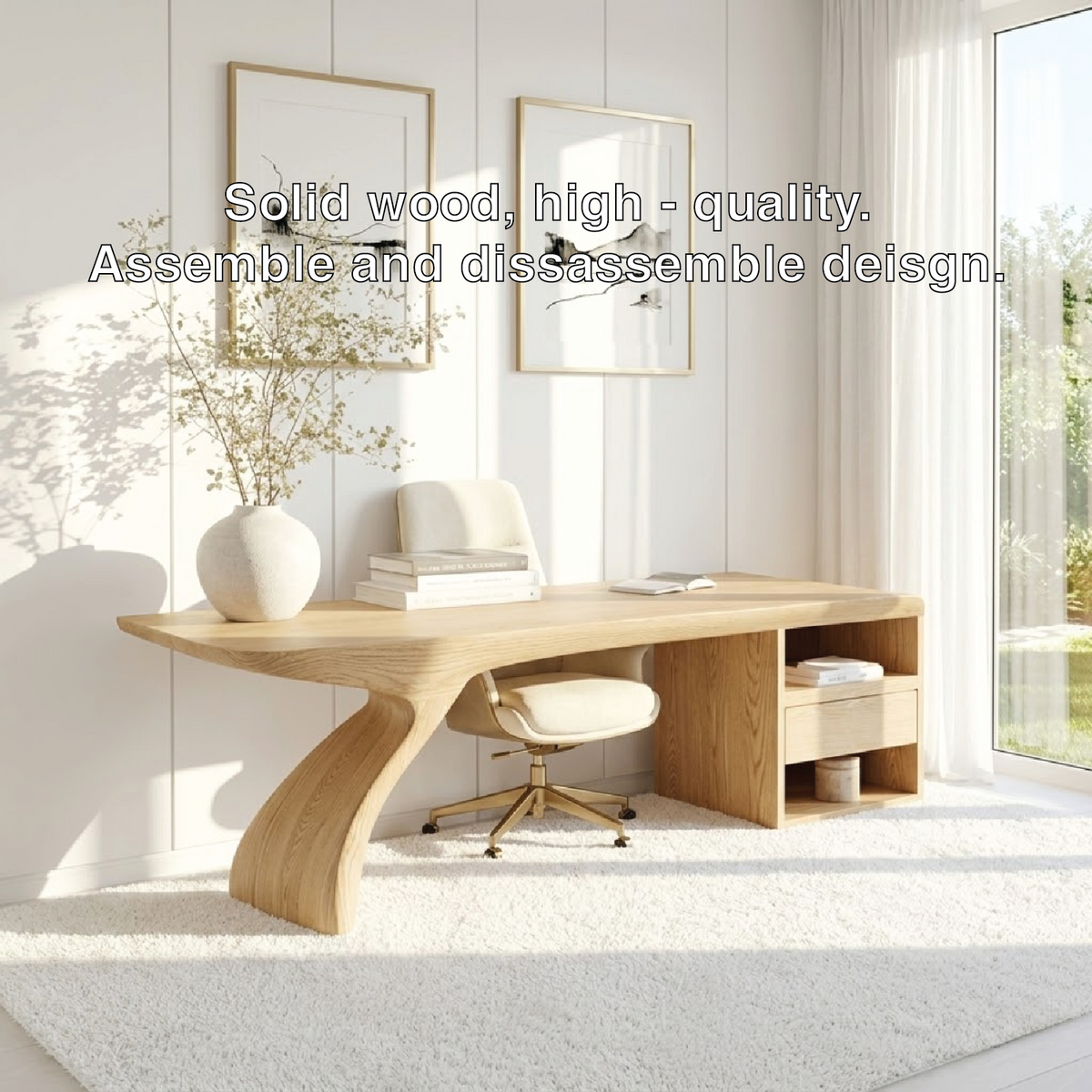 Modern Executive Writing Desk with Storage Shelf Home Office Work Table Unique Design