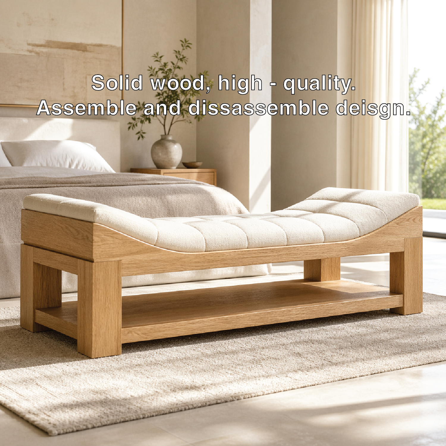 Modern Upholstered Daybed Bench with Storage Shelf for Bedroom Lounge Decor