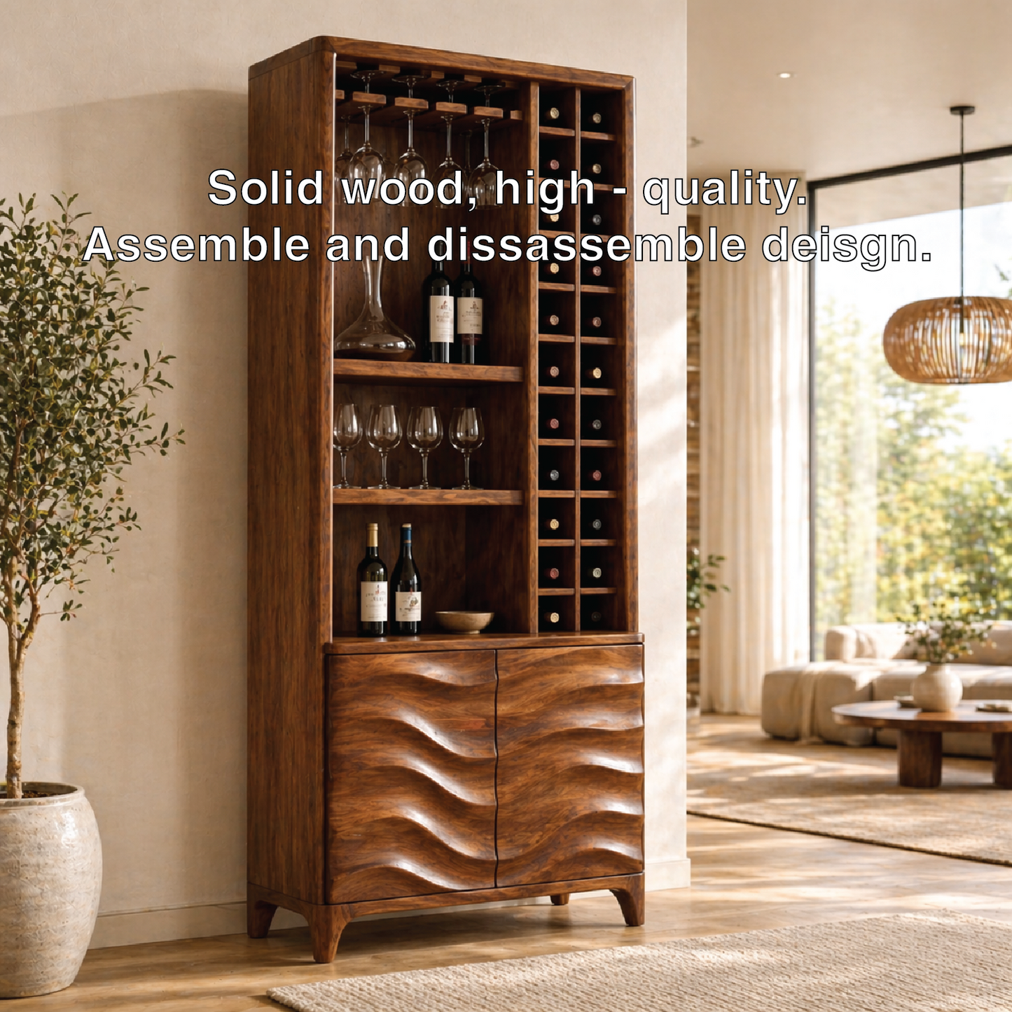 Modern Tall Wine Cabinet Glasses Rack Bottle Storage Freestanding Display Cabinet