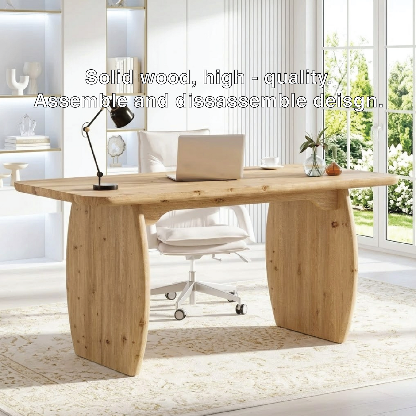 Modern Curved Work Desk with Sculptural Base Large Home Office Writing Table