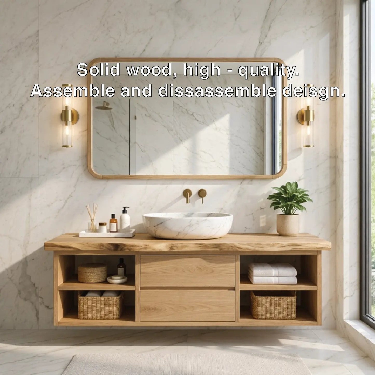 Floating Bathroom Vanity with Natural Wood and Modern Design, Spacious Storage Kitchnce