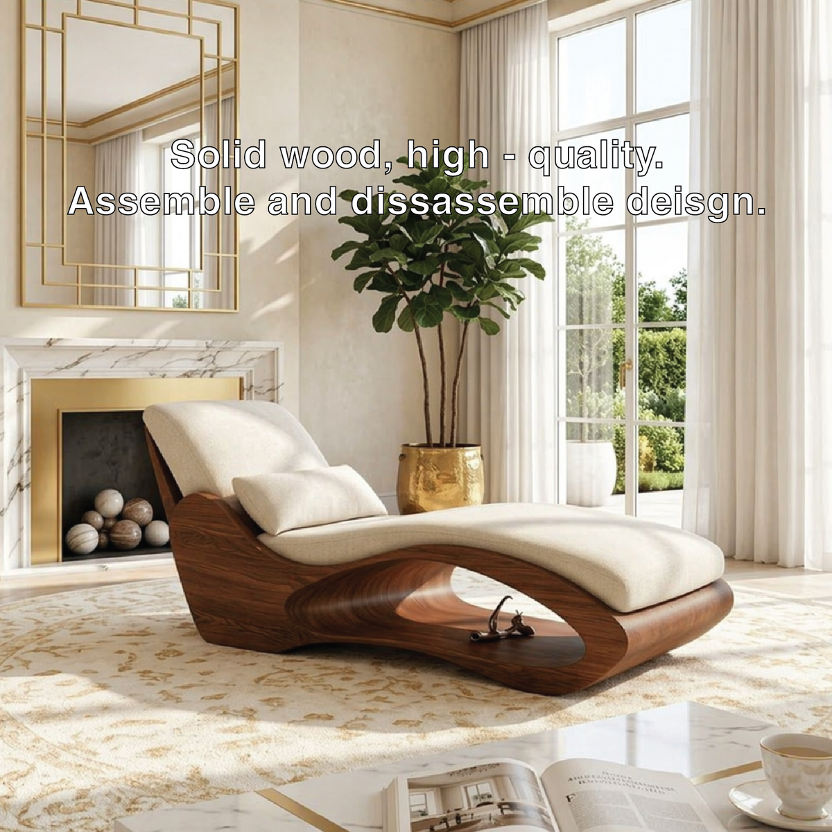Modern Sculptural Chaise Lounge Chair, Curved Luxury Minimalist Accent Furniture