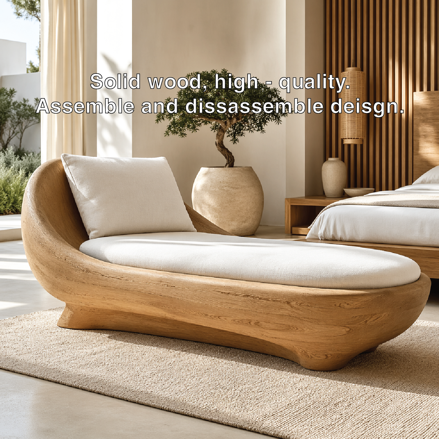 Modern Sculptural Chaise Lounge Curved Daybed with Cushion for Bedroom Decor
