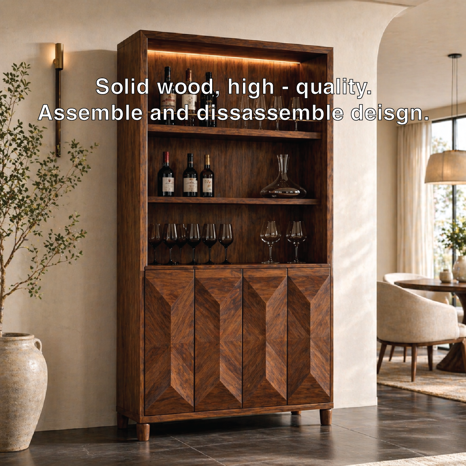 Modern Tall Wine Cabinet Bar Storage Glass Rack Freestanding Display Cabinet