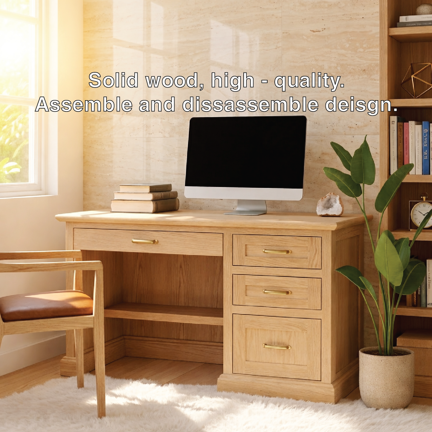 Modern Home Office Desk with Drawers Storage Wooden Style Writing Desk Workspace