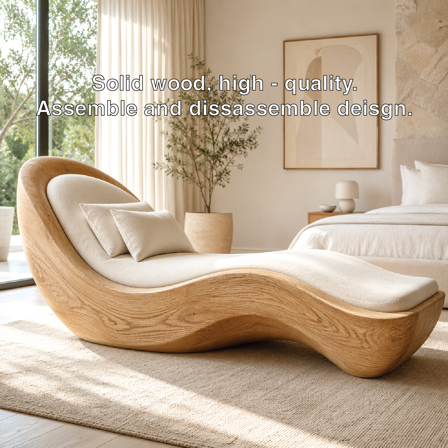 Luxury Curved Chaise Lounge Sculptural Daybed with Cushion for Bedroom Decor