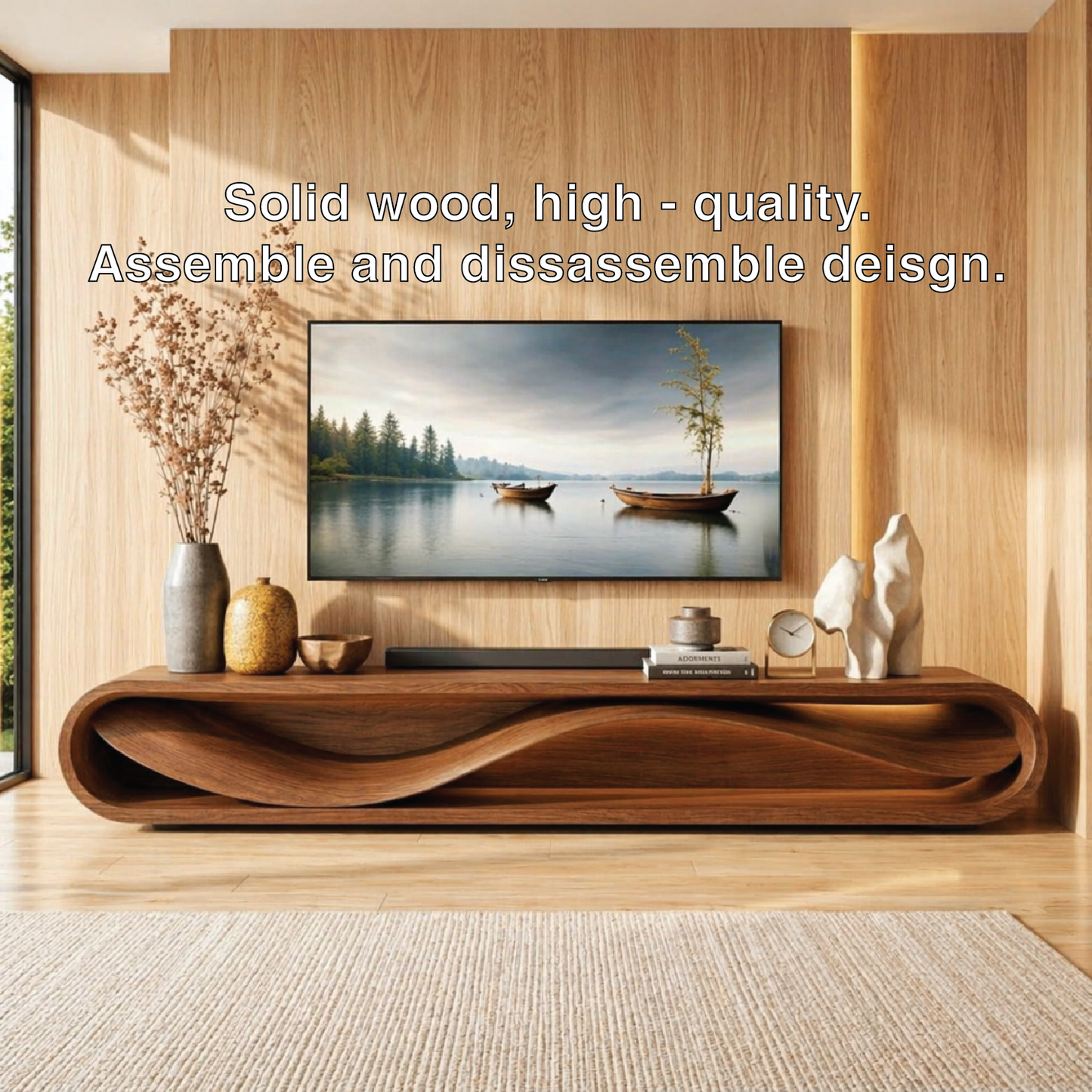 Modern Wave Television Console, Sculptural Entertainment Stand for Elegant Interiors