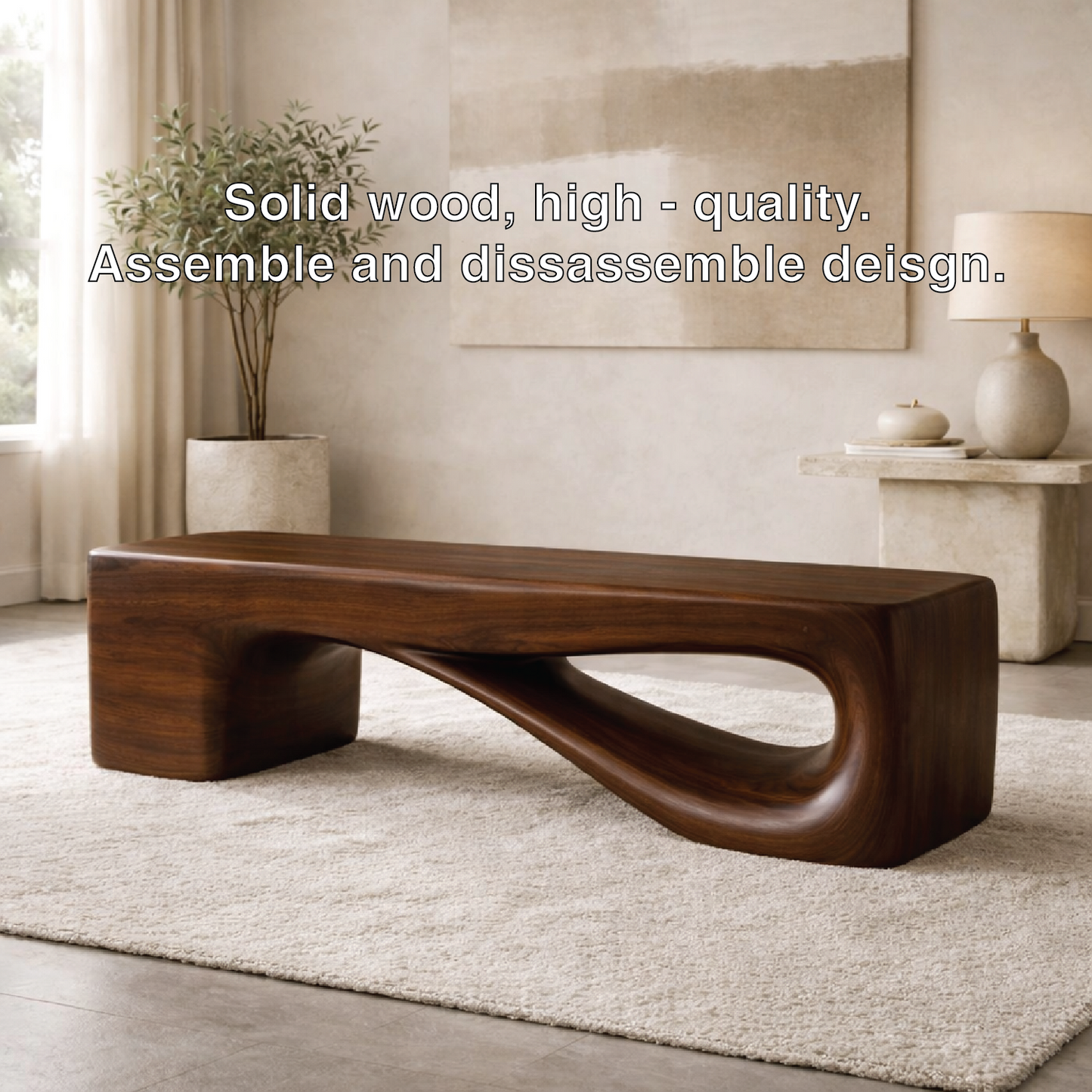 Modern Sculptural Wooden Entryway Bench, Curved Hallway Seating for Luxury Homes