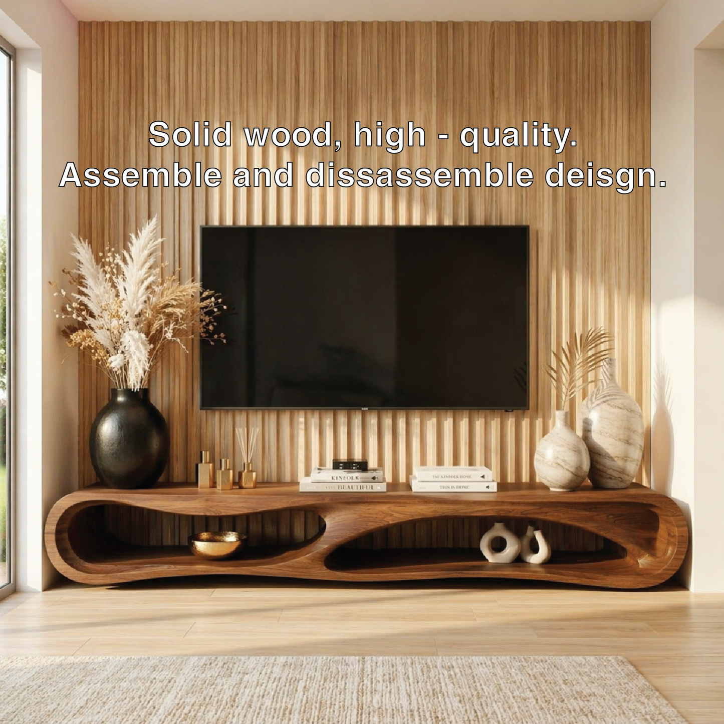 Organic Curved Entertainment Console, Sculptural TV Stand for Luxury Living Rooms