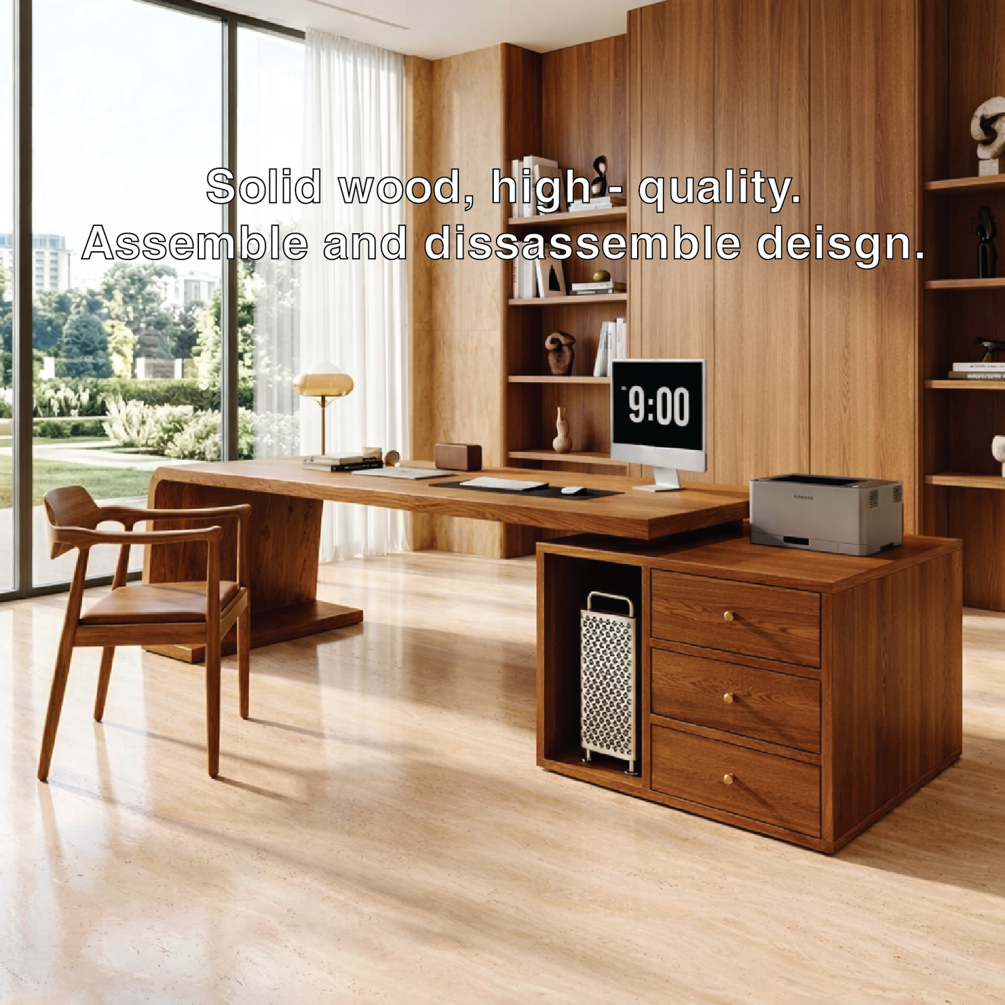 Modern Executive Desk with Drawers, Floating Workstation Storage Writing Table