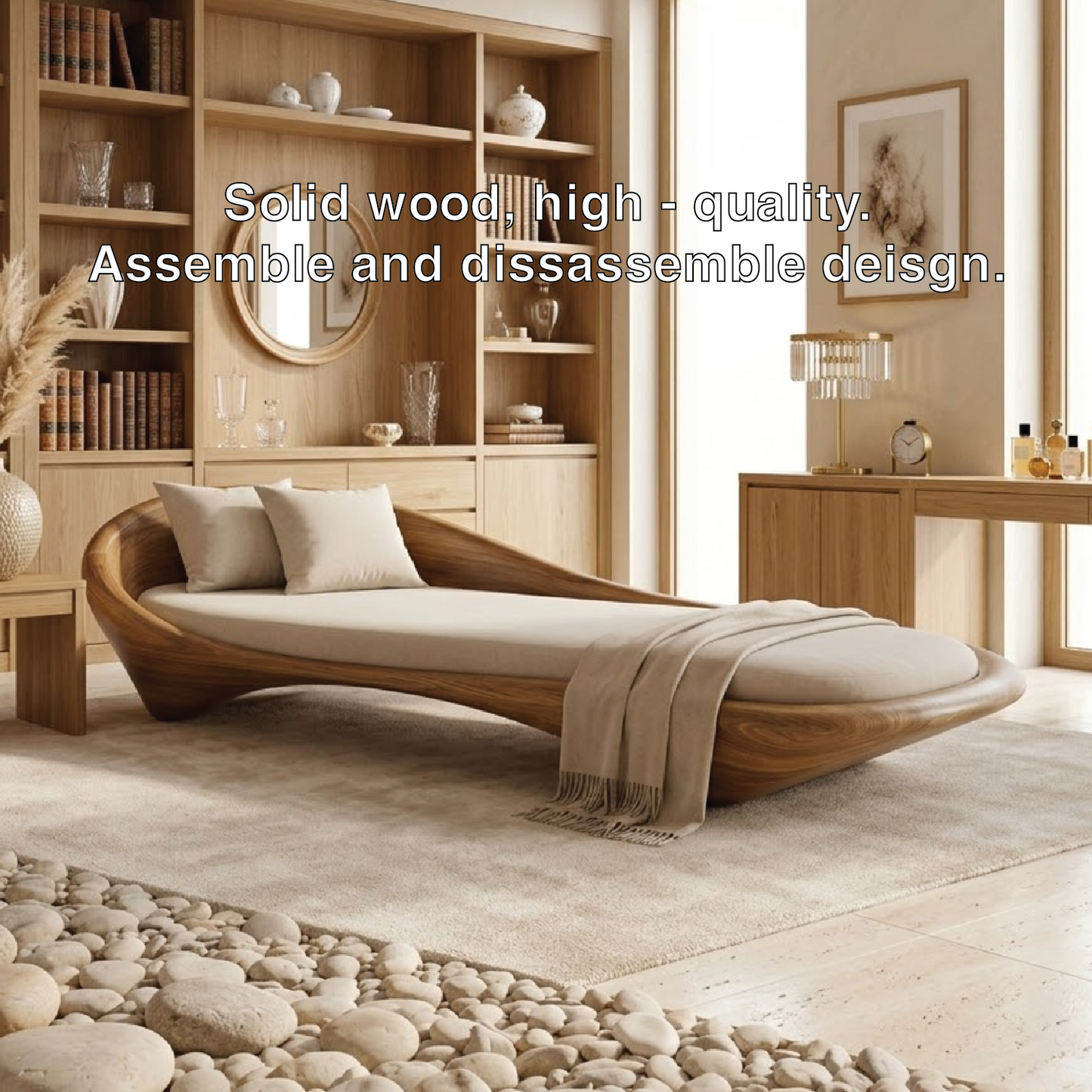 Luxury Curved Chaise Lounge Sculptural Daybed with Cushion for Bedroom Decor