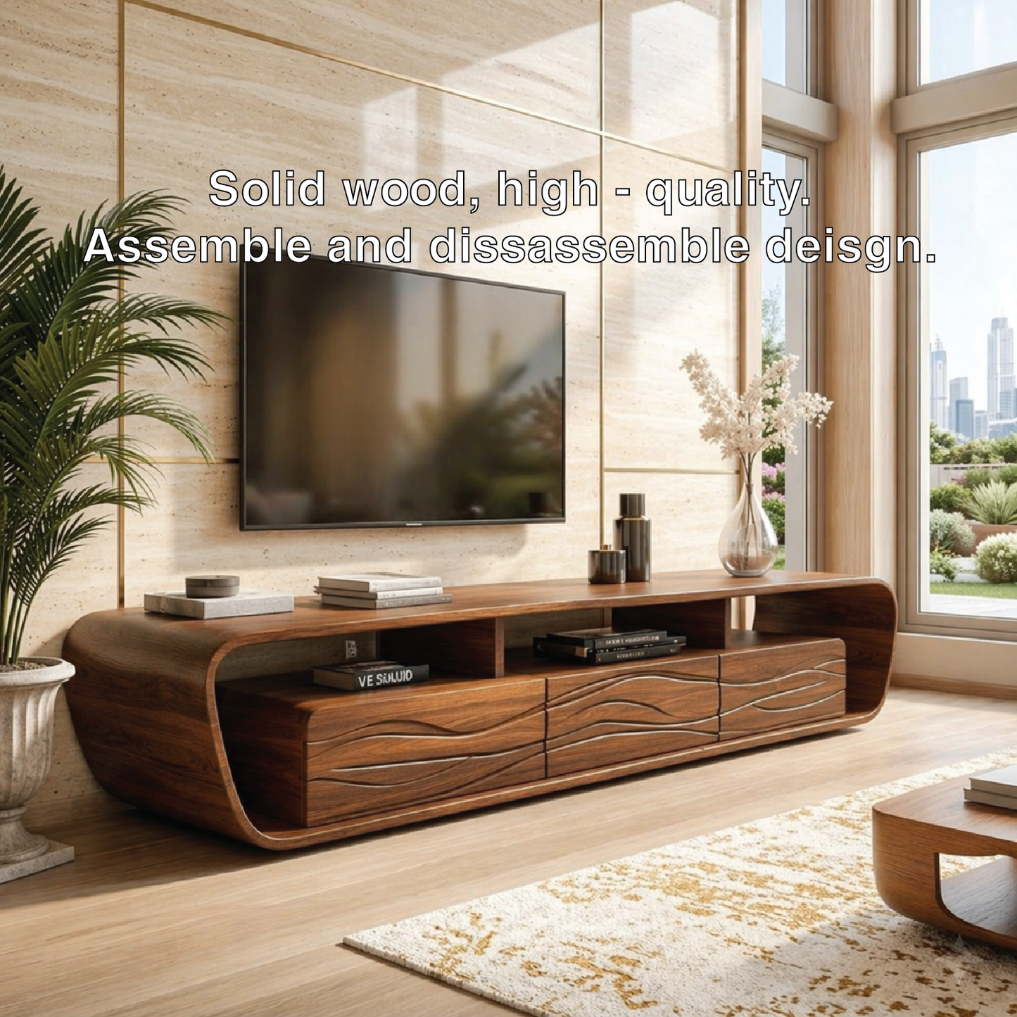 Modern Wave Front TV Console, Sculptural Entertainment Stand for Luxury Interiors