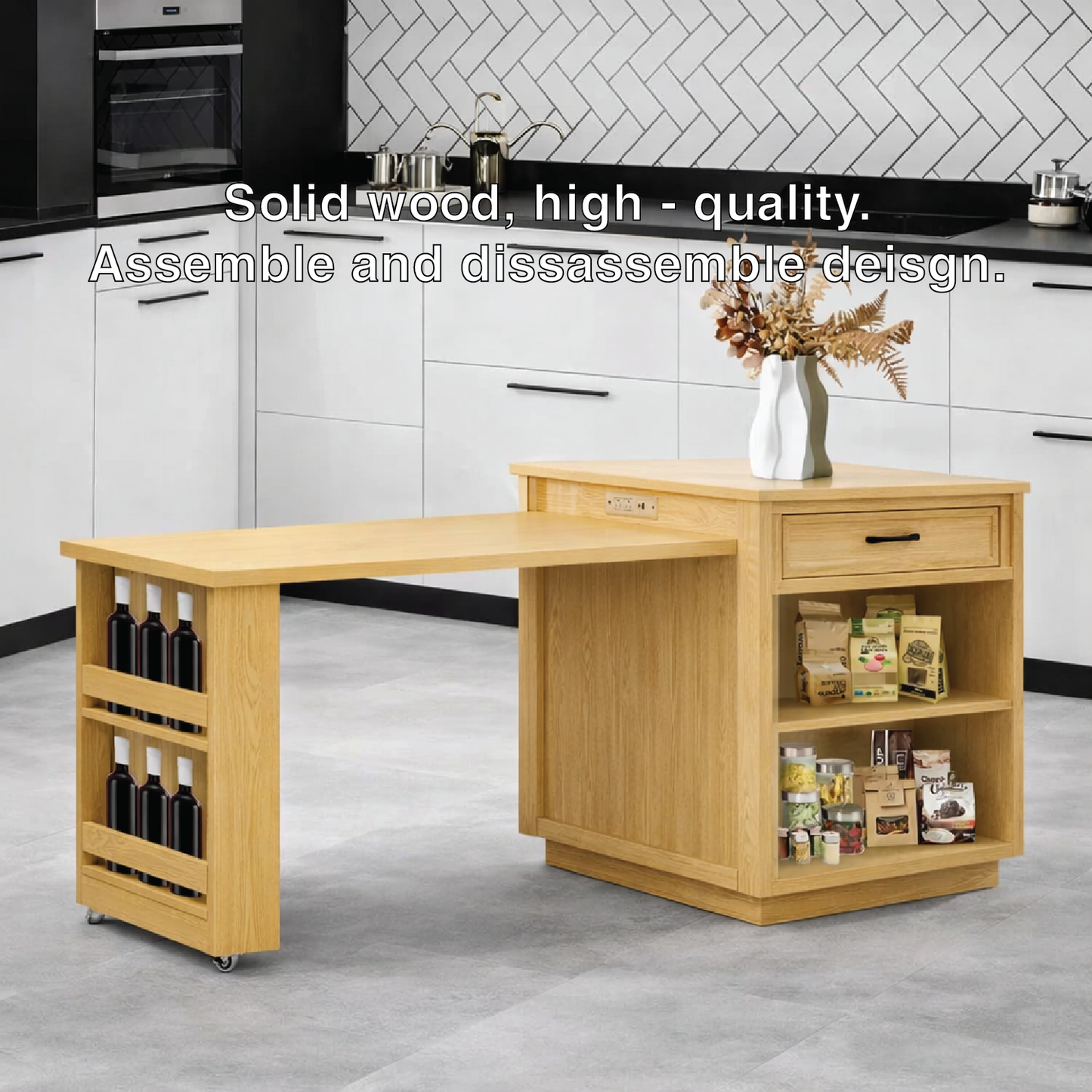 Rolling Kitchen Island with Extendable Table, Storage Cabinet, Modern Prep Station for Dining Space
