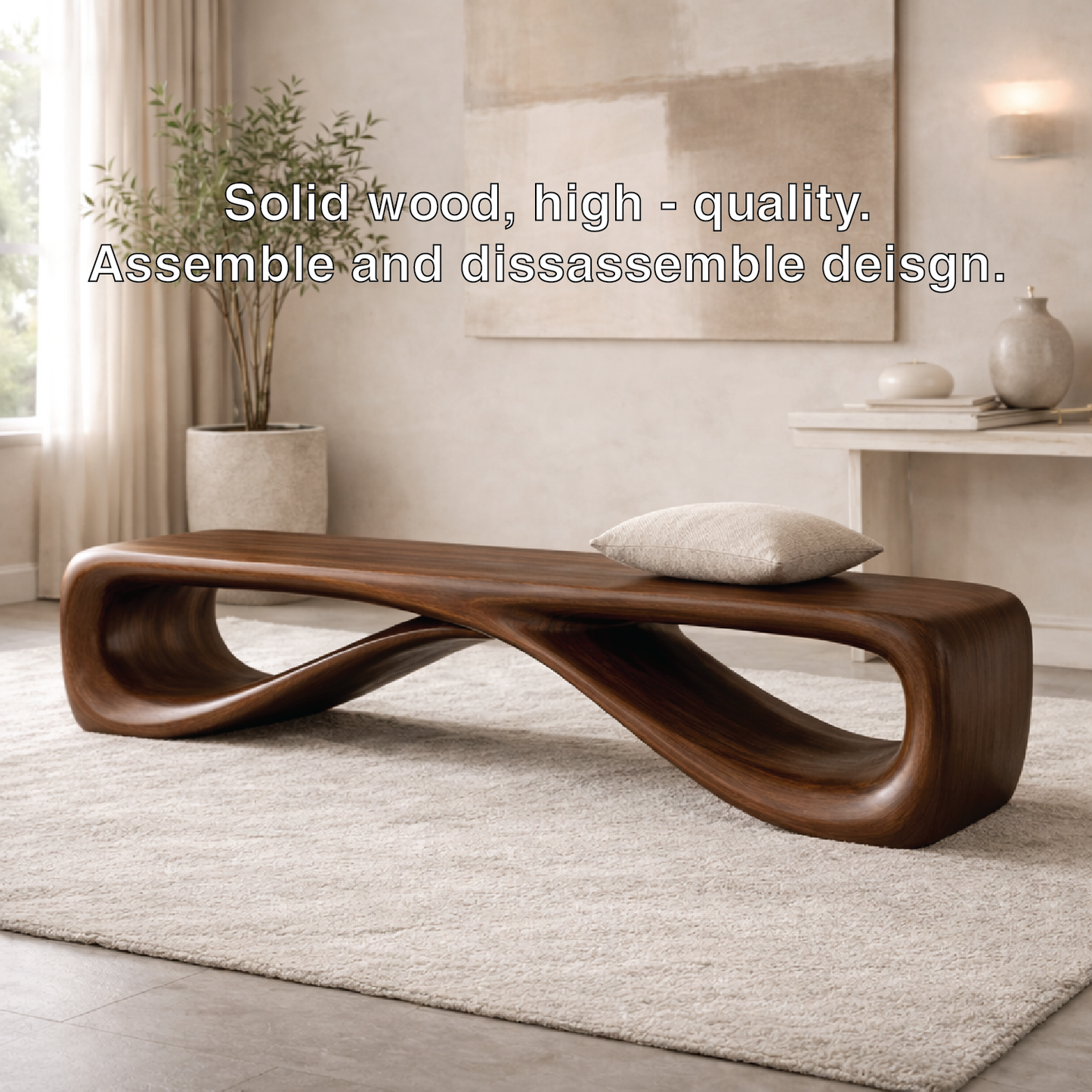Contemporary Sculptural Entryway Bench, Curved Hallway Seating for Luxury Interiors