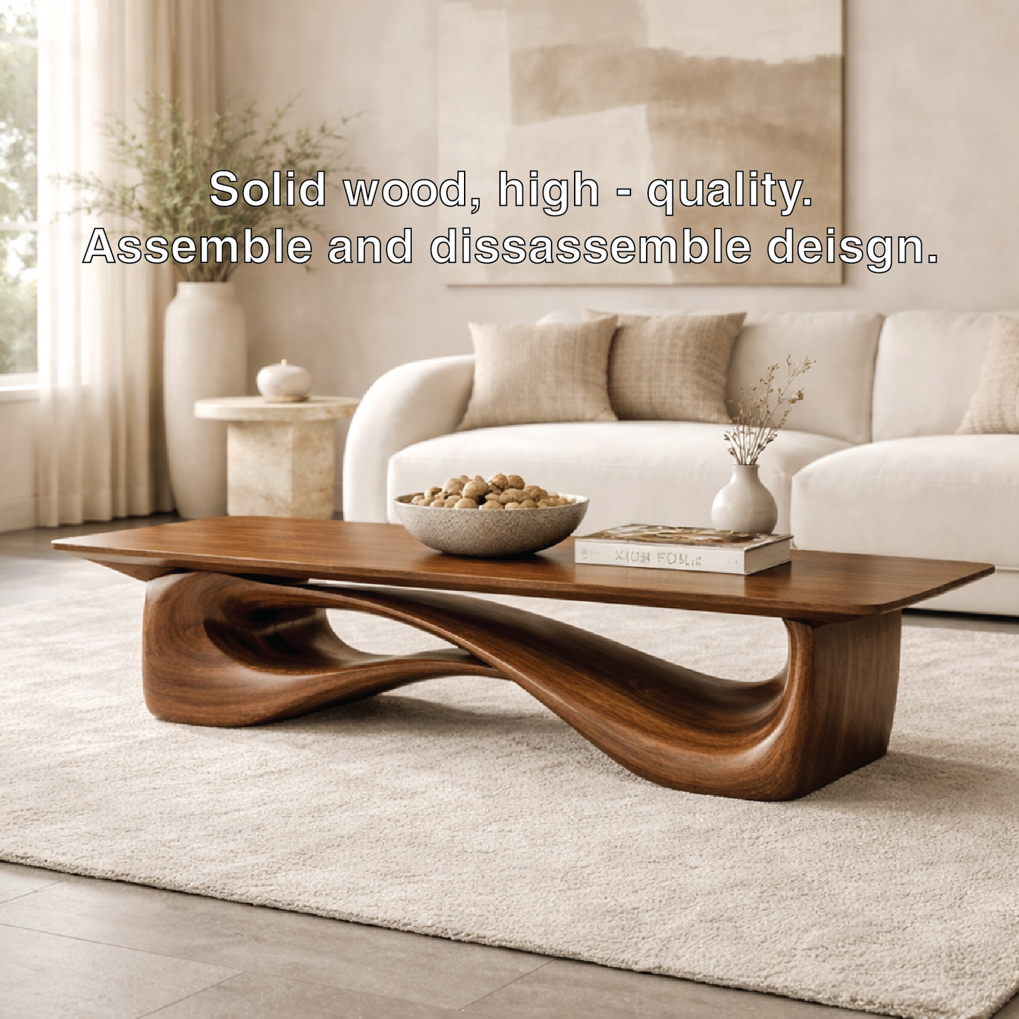 Sculptural Wooden Coffee Table, Modern Organic Living Room Centerpiece Furniture