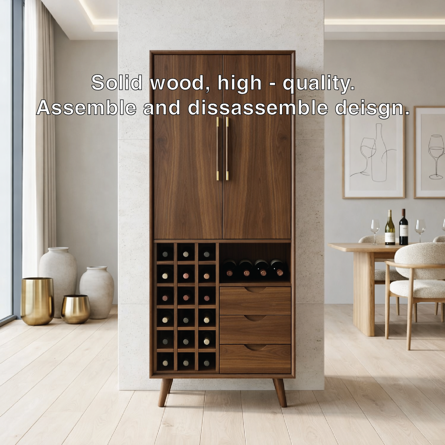 Modern Wine Cabinet with Bottle Rack, Drawers and Tall Concealed Storage