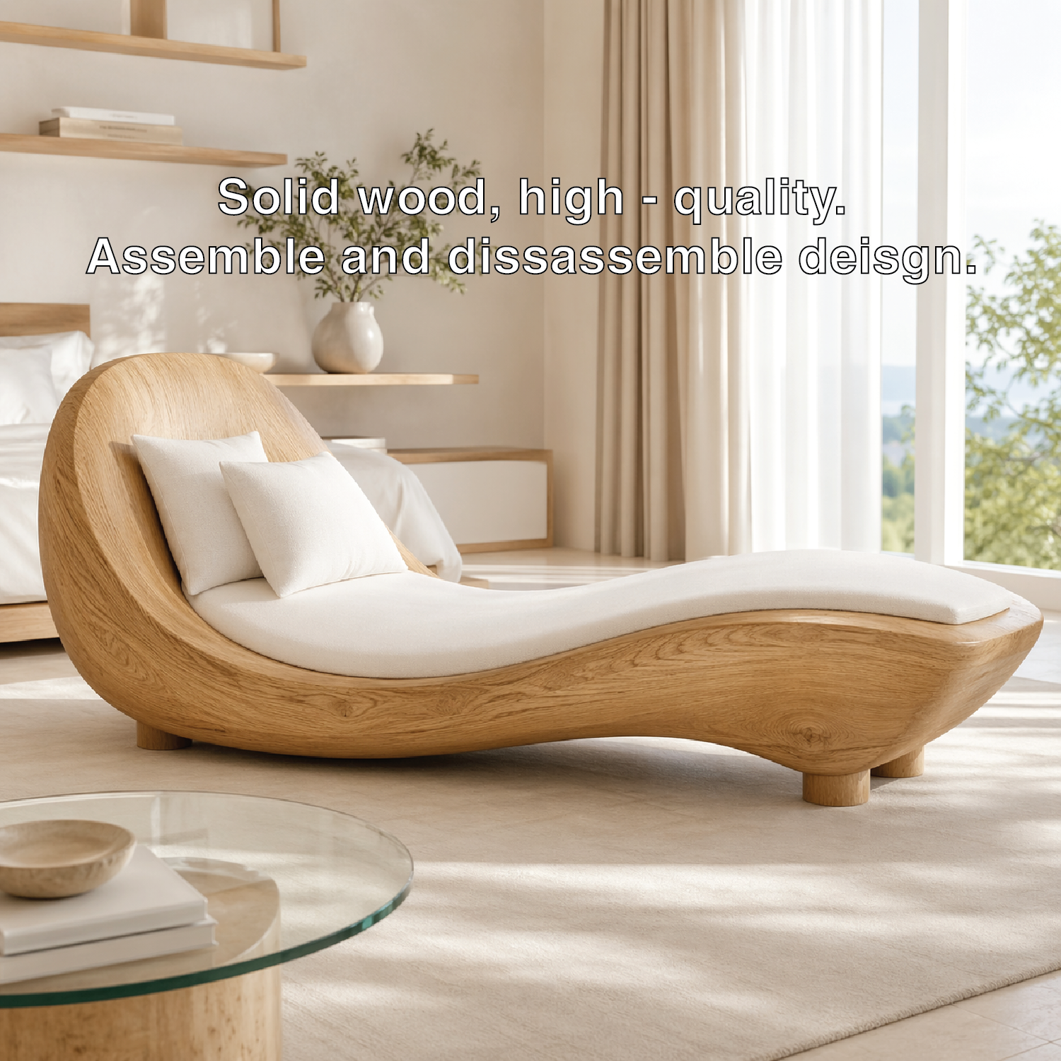 Modern Curved Chaise Lounge Sculptural Daybed with Cushion for Bedroom Decor