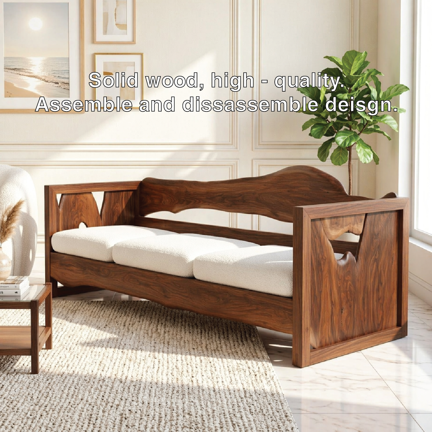 Organic Modern Wooden Sofa, Minimalist Daybed Couch for Elegant Modern Interiors