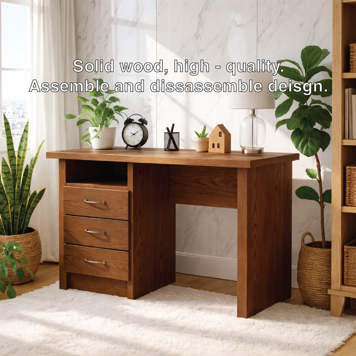 Walnut Compact Writing Desk with Drawers – Cozy Natural Workspace