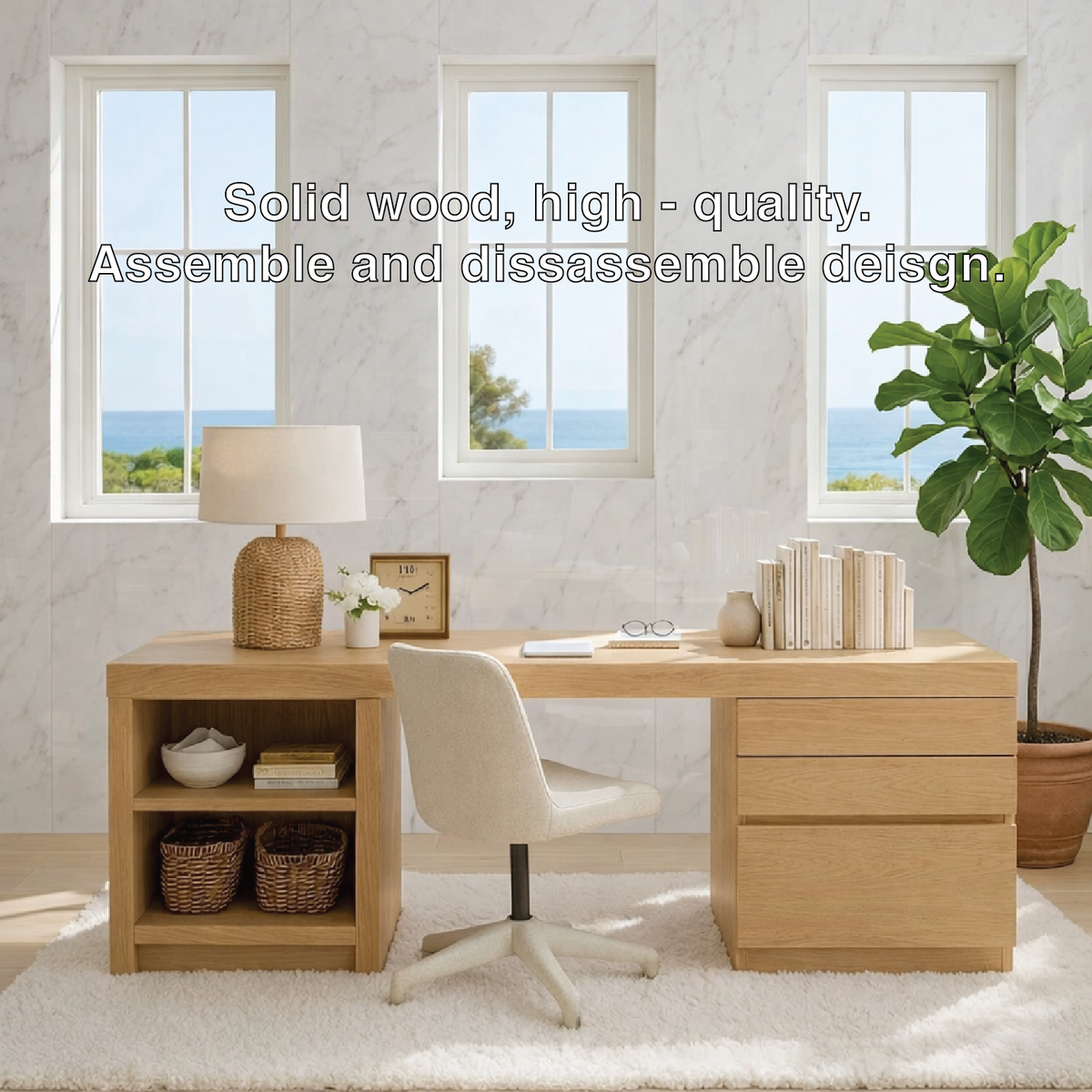 Modern Home Office Desk with Storage Shelves and Drawers Long Writing Computer Table